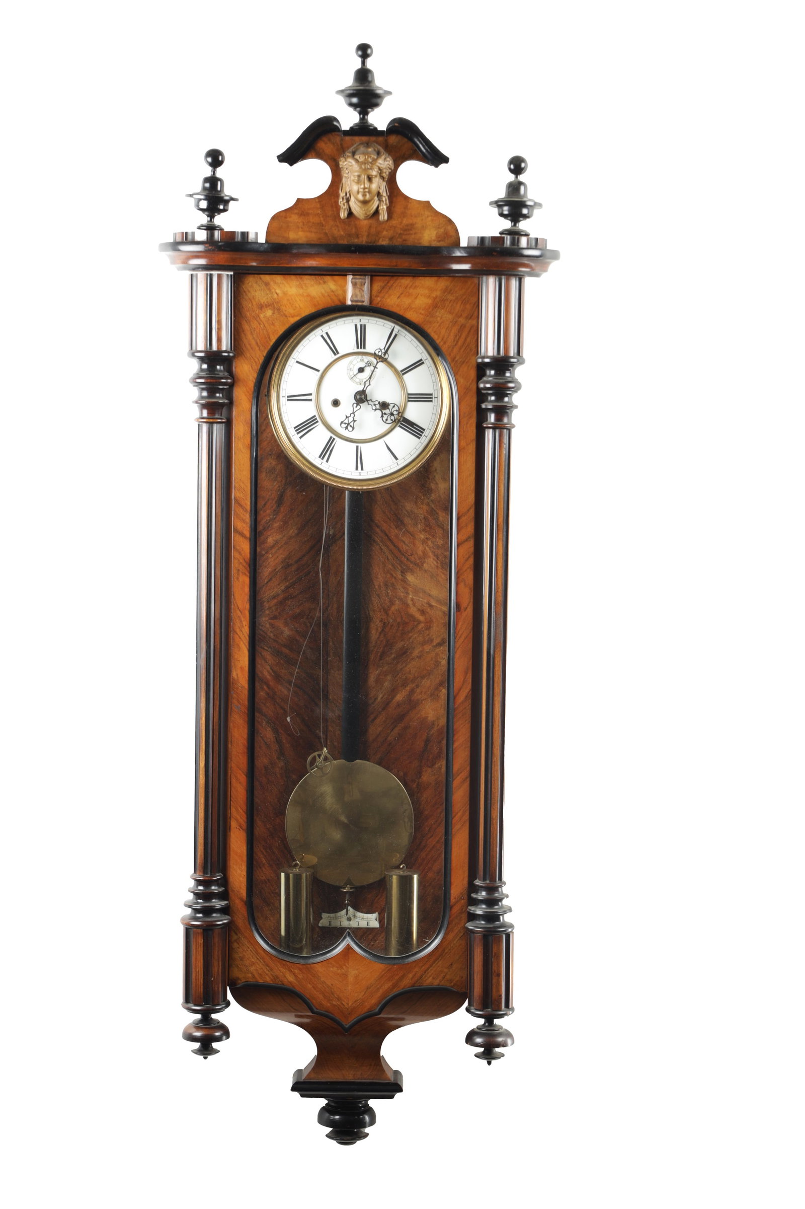 A LATE 19TH CENTURY WALNUT AND EBONISED VIENNA STYLE REGULATOR WALL CLOCK (1 of 4)
