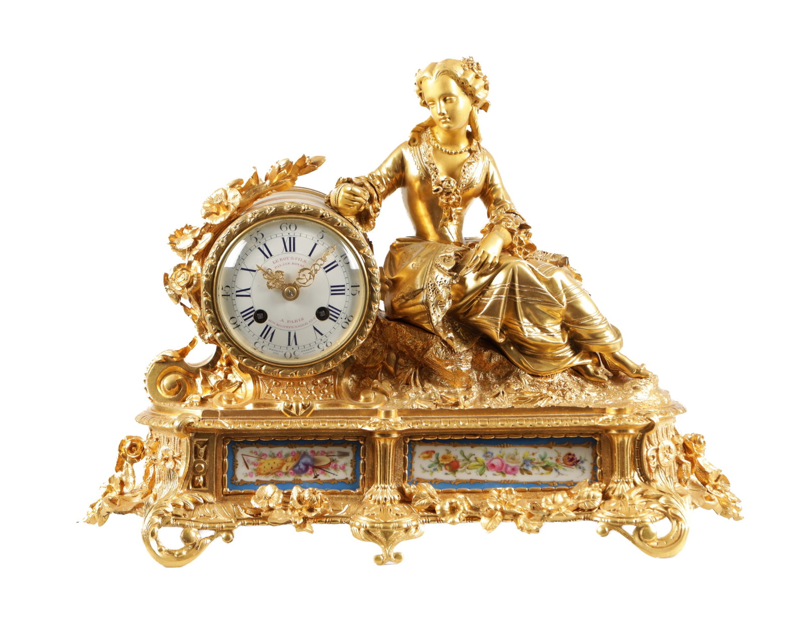 LE ROY, PARIS. A LATE 19TH CENTURY FRENCH ORMOLU AND PORCELAIN PANEL MANTEL CLOCK (1 of 8)