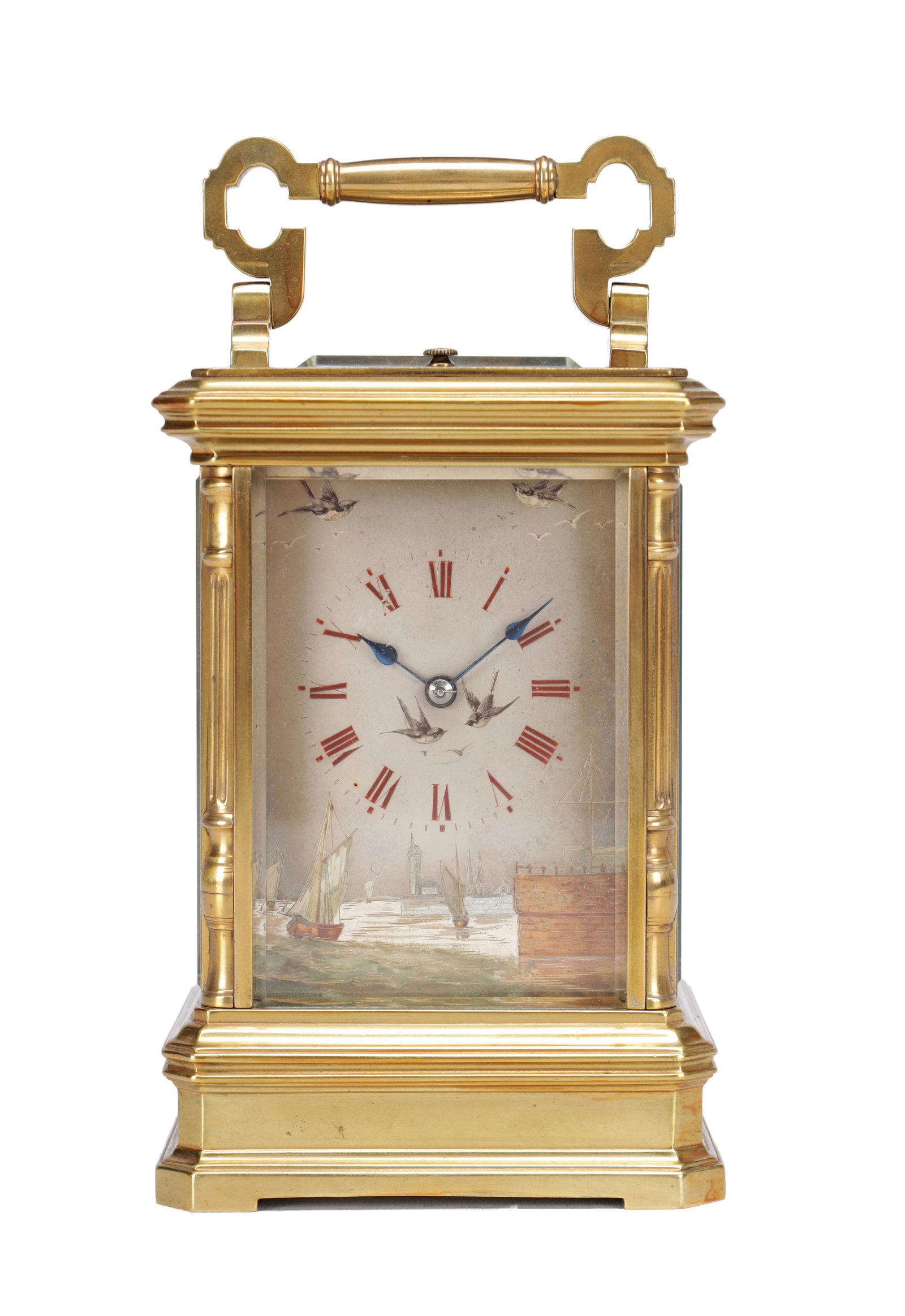 A LATE 19TH CENTURY FRENCH GILT BRASS REPEATING CARRIAGE CLOCK WITH DECORATIVE SILVERED PANELS (1 of 10)