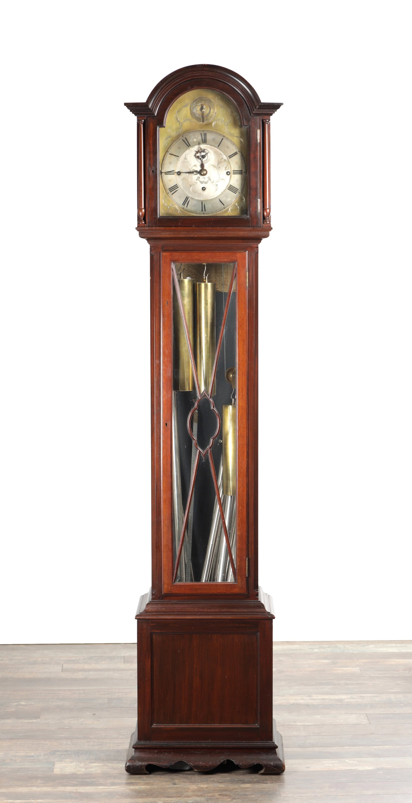 AN EDWARDIAN MAHOGANY TUBE CHIMING LONGCASE CLOCK (1 of 15)