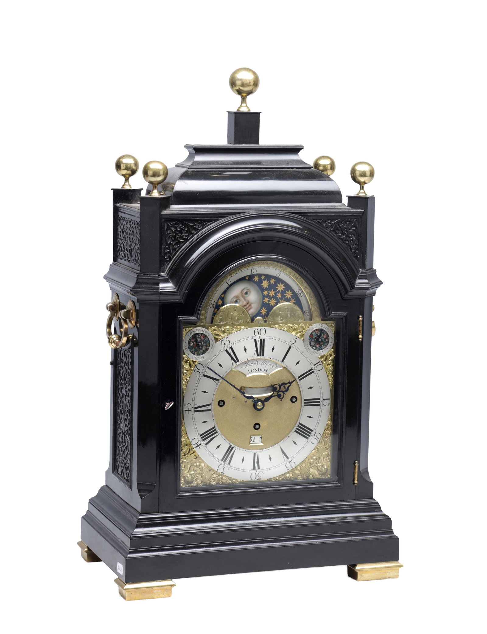 JOHN BERRY, LONDON. A GEORGE I EBONISED DUTCH-STRIKING AND QUARTER-CHIMING EIGHT DAY TABLE CLOCK (1 of 10)