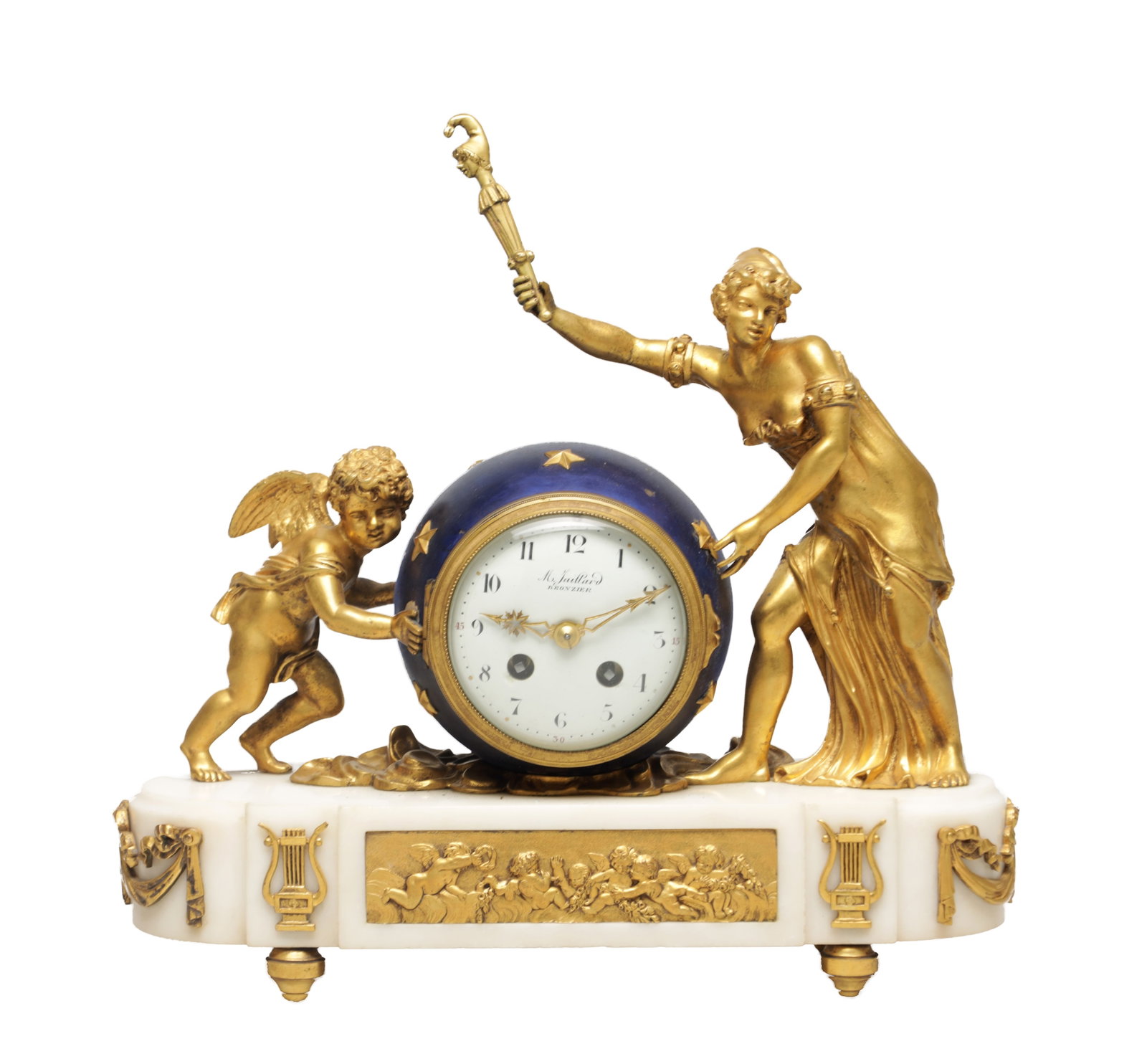 A LATE 19TH CENTURY FRENCH FIGURAL ORMOLU AND MARBLE MANTEL CLOCK (1 of 9)