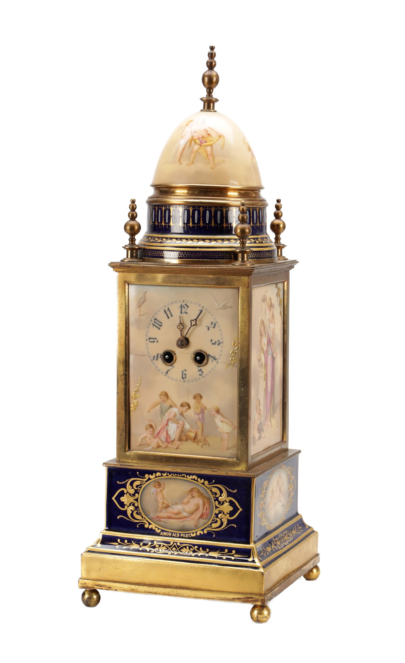 A LATE 19TH CENTURY VIENNA STYLE PORCELAIN AND GILT BRONZE MANTEL CLOCK (1 of 8)