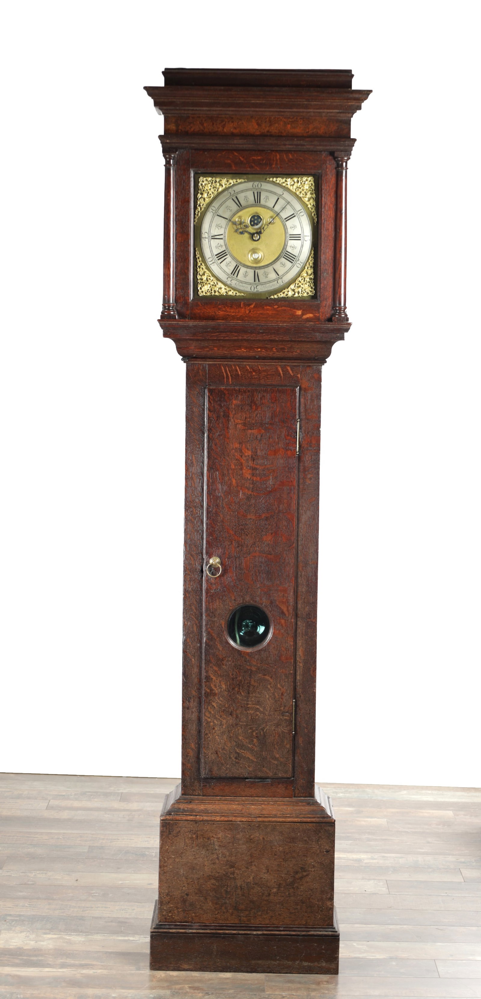 OGDEN, HALIFAX. A GEORGE II OAK 30-HOUR LONGCASE CLOCK (1 of 7)
