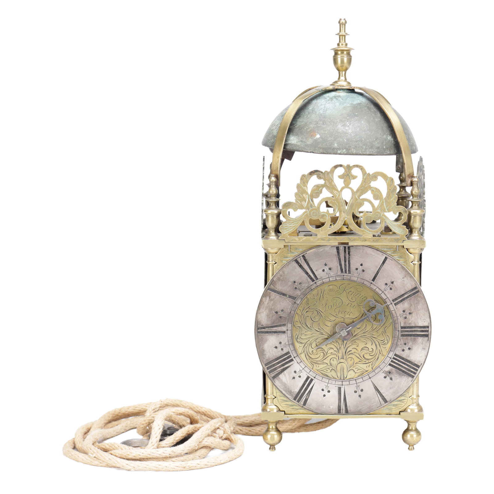 WILLIAM KENNIG, LONDON. A LATE 17TH CENTURY BRASS VERGE LANTERN CLOCK (1 of 9)