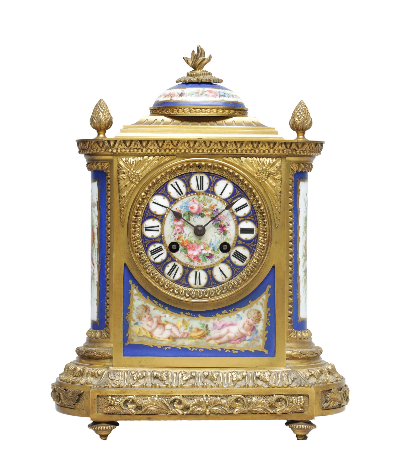 A LATE 19TH CENTURY FRENCH ORMOLU AND PORCELAIN PANELED MANTEL CLOCK (1 of 6)