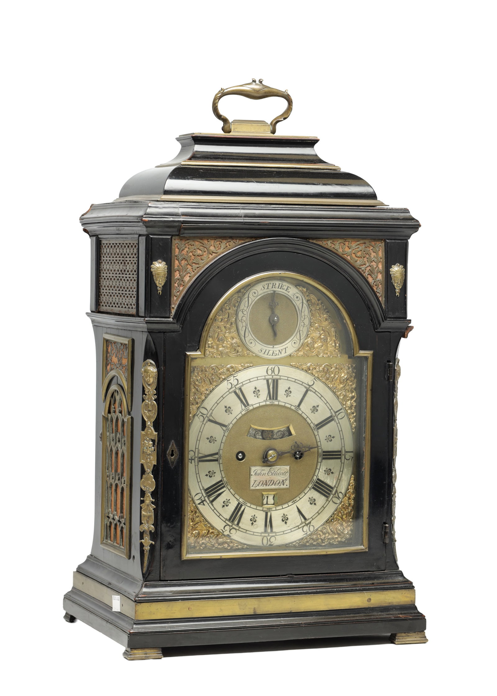 JOHN ELLICOTT, LONDON, A MID 18TH CENTURY ORMOLU-MOUNTED EBONISED QUARTER REPEATING BRACKET CLOCK (1 of 9)