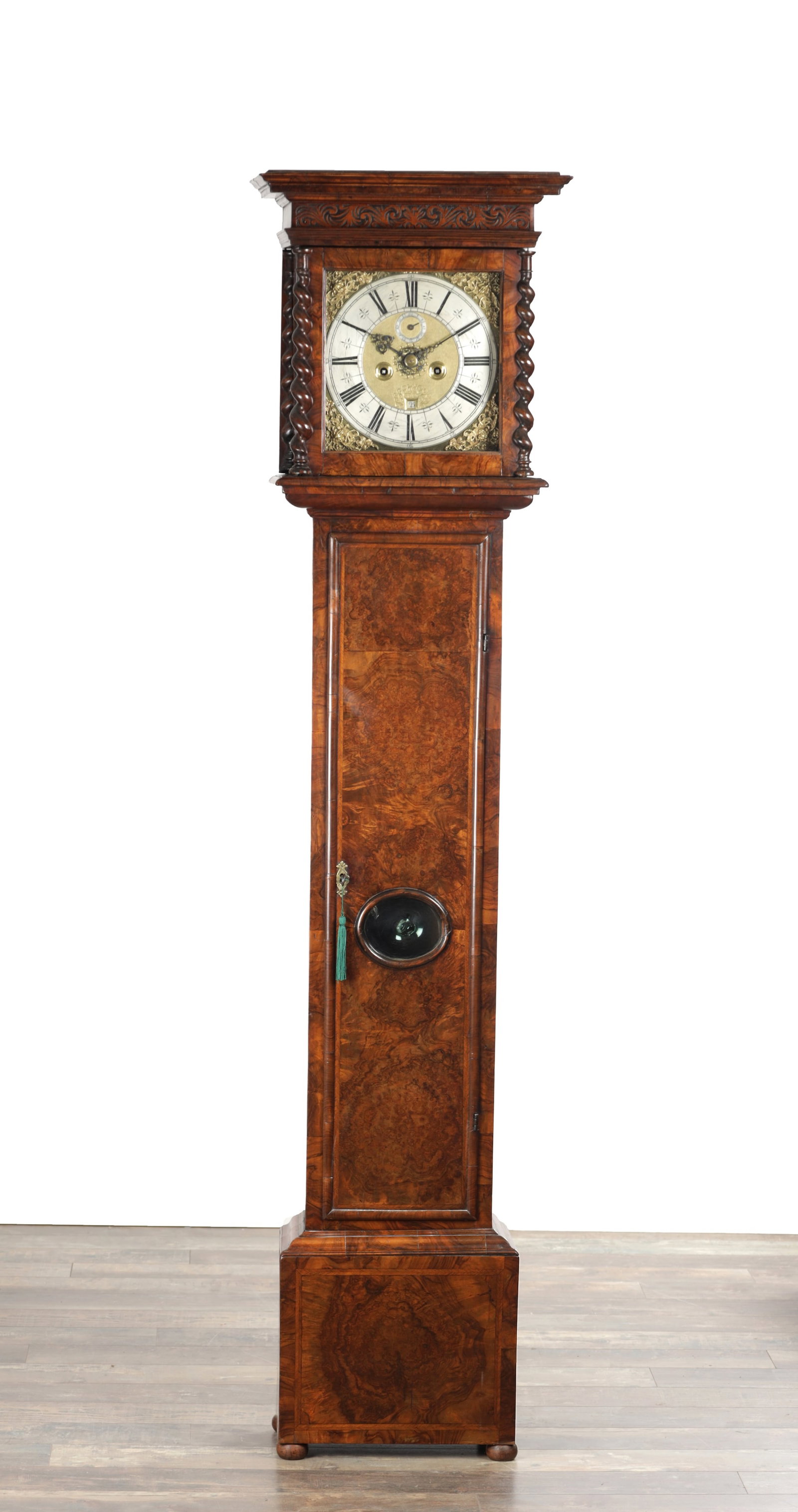 WILLIAM TIPLING IN LEEDS. A LATE 17TH CENTURY BUR WALNUT LONGCASE CLOCK (1 of 8)