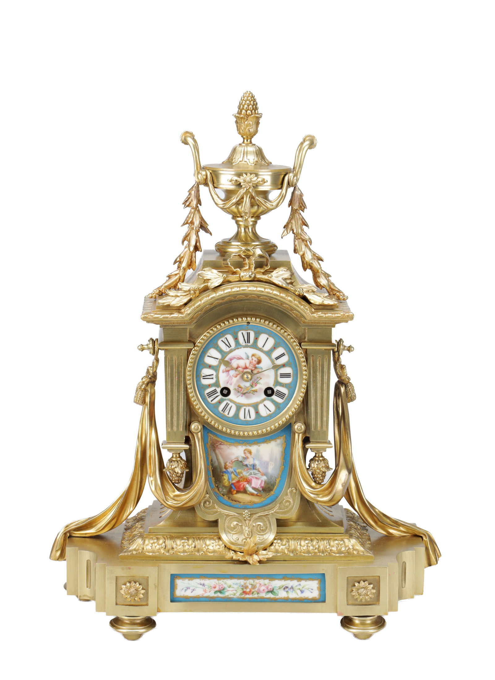 A LATE 19TH CENTURY FRENCH PORCELAIN PANELED MANTEL CLOCK (1 of 9)