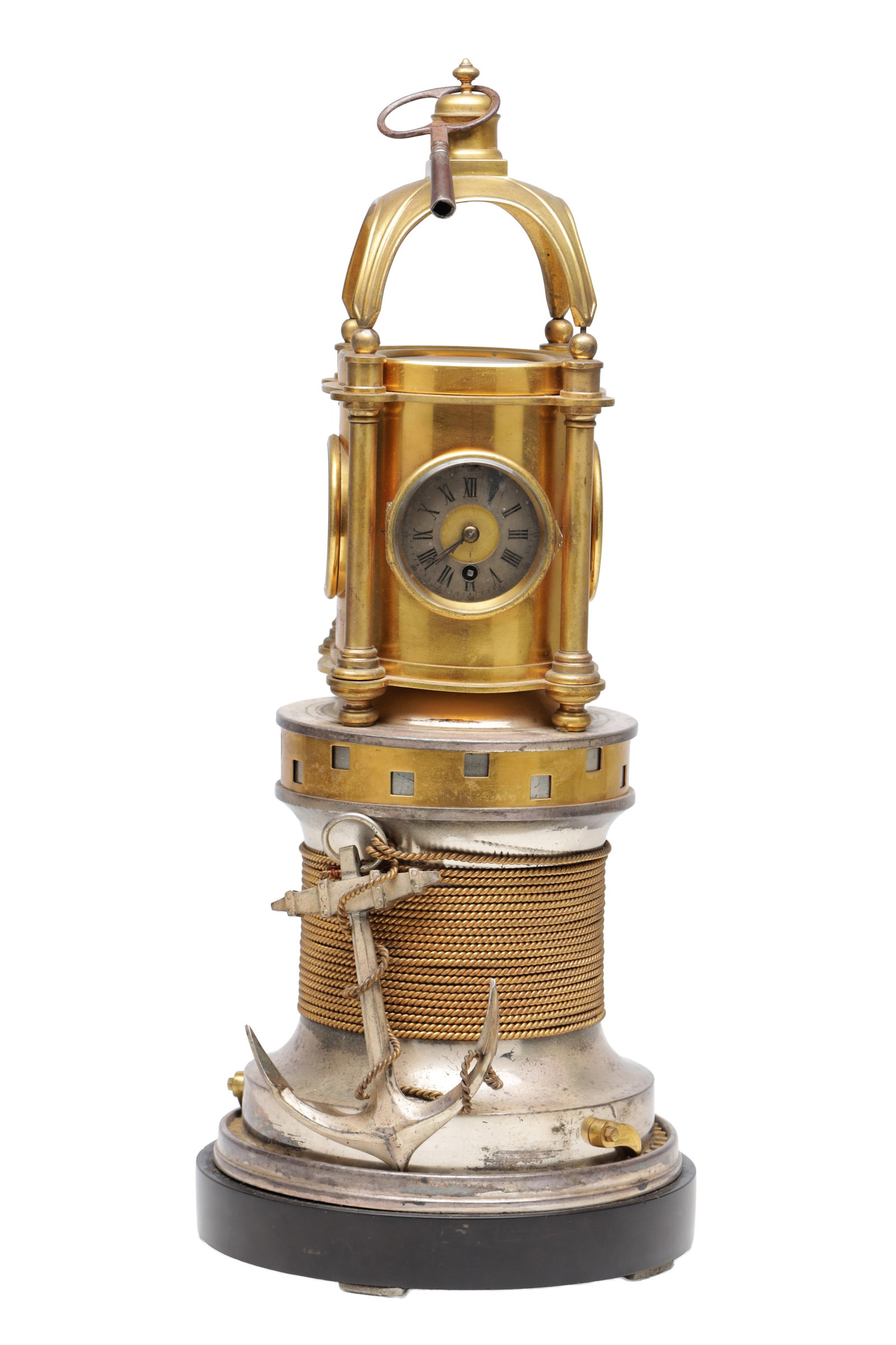 GUILMET, PARIS. A 19TH CENTURY FRENCH GILT AND SILVERED BRONZE INDUSTRIAL AUTOMATON LIGHTHOUSE CLOCK (1 of 9)