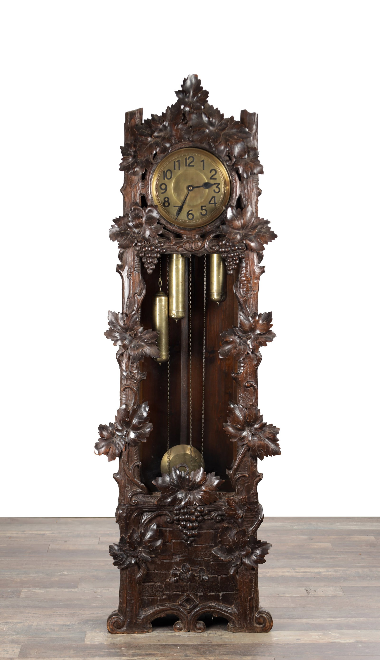 AN EARLY 20TH CENTURY BLACK FOREST CARVED WALNUT LONGCASE CLOCK (1 of 7)