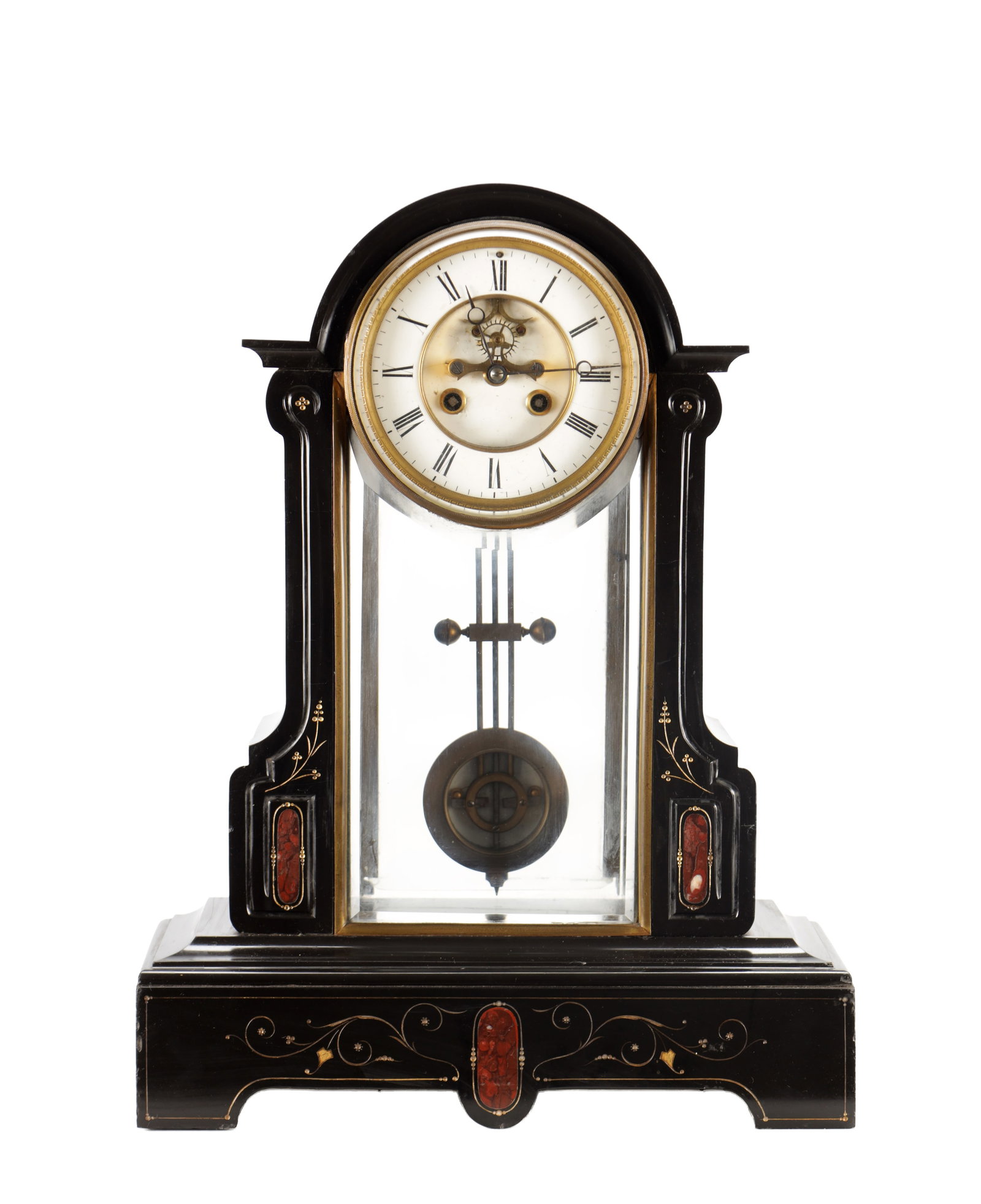 A LATE 19TH CENTURY FRENCH BLACK AND ROUGE MARBLE MANTEL CLOCK (1 of 7)