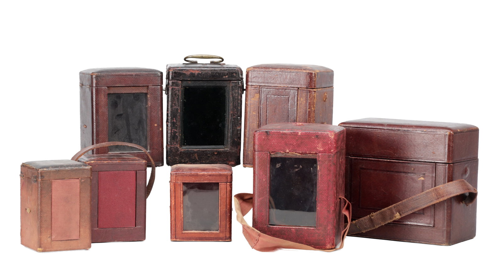 A COLLECTION OF EIGHT 19TH CENTURY MOROCCO LEATHER CARRIAGE CLOCK CASES (1 of 9)