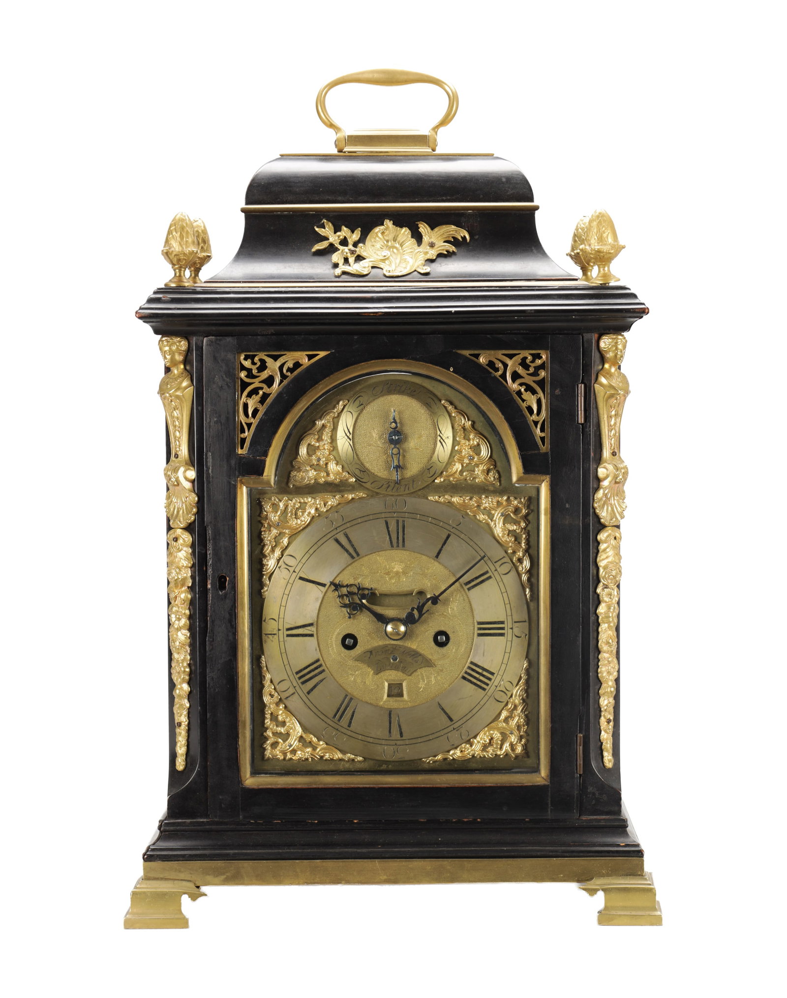 FRANCIS WELLS, LONDON. A GEORGE III ORMOLU MOUNTED EBONISED QUARTER REPEATING BRACKET CLOCK (1 of 9)