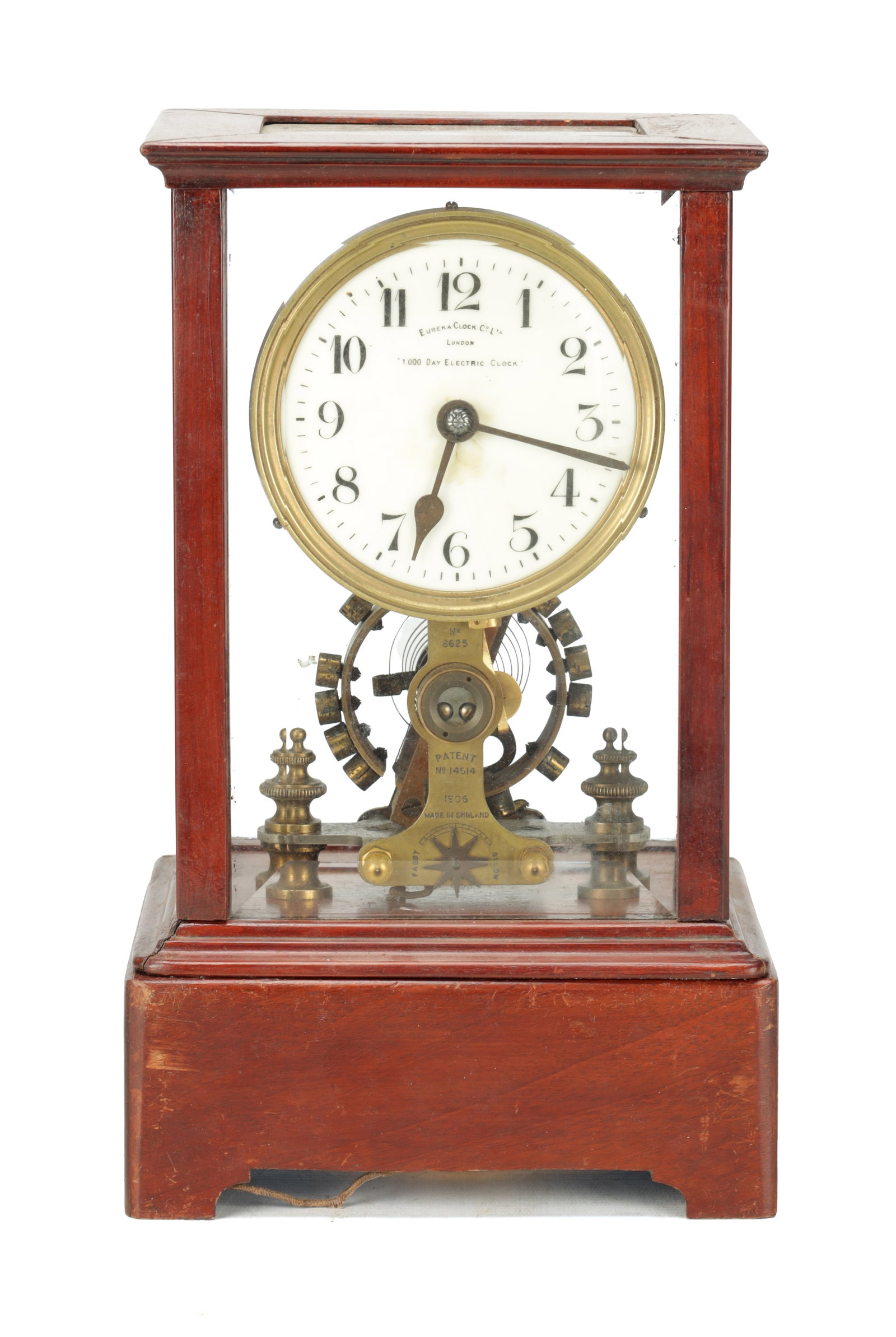 EUREKA CLOCK CO. LTD., LONDON AN EARLY 20TH CENTURY ENGLISH MAHOGANY FIVE GLASS 1000 DAY ELECTRIC (1 of 8)