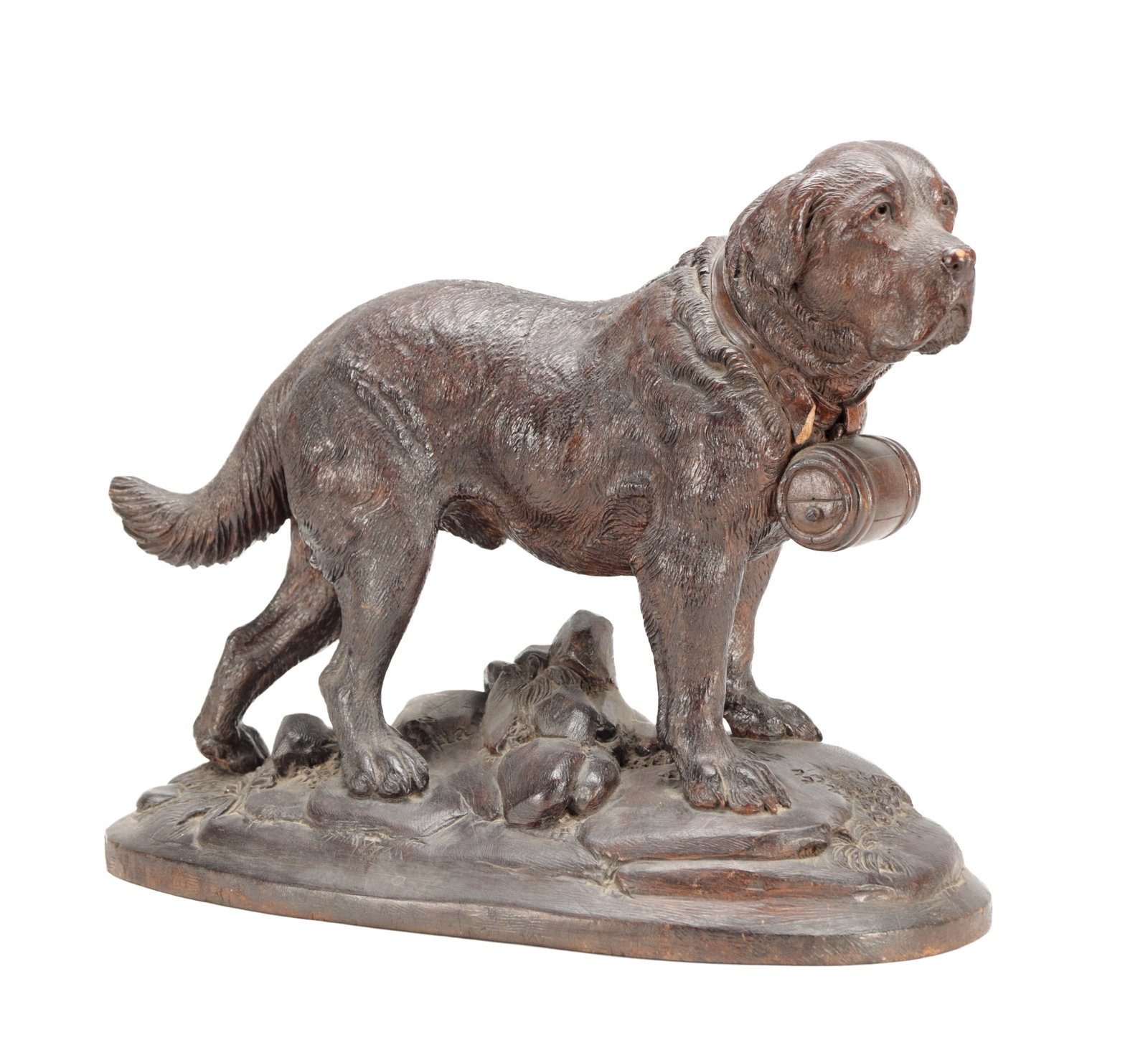 A 19TH CENTURY BLACK FOREST CARVED WOOD FIGURE OF A SAINT BERNARD (1 of 9)