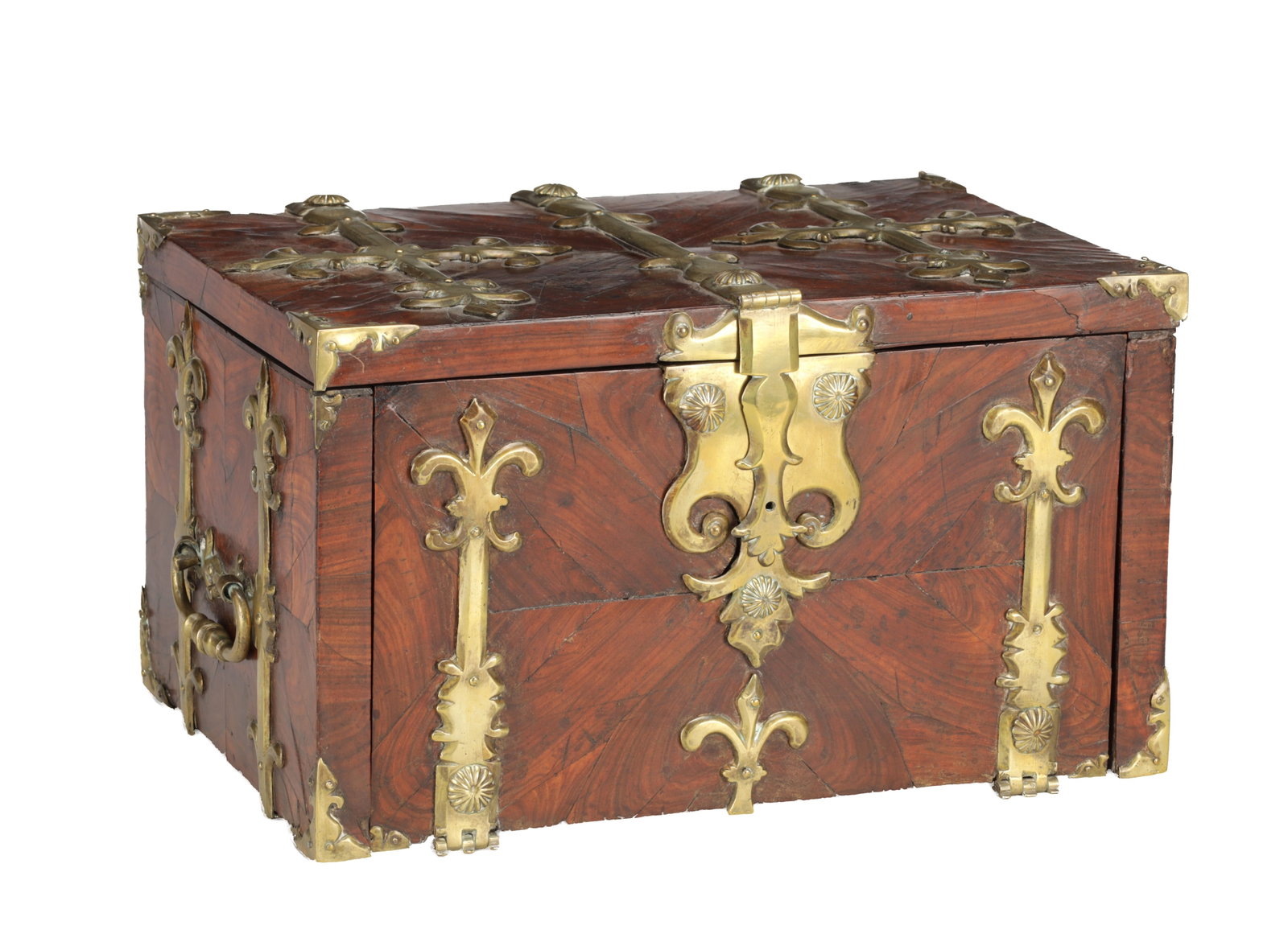 A LATE 17TH CENTURY OYSTER CUT KINGWOOD VENEERED BRASS-MOUNTED COFFRE FORT (1 of 9)