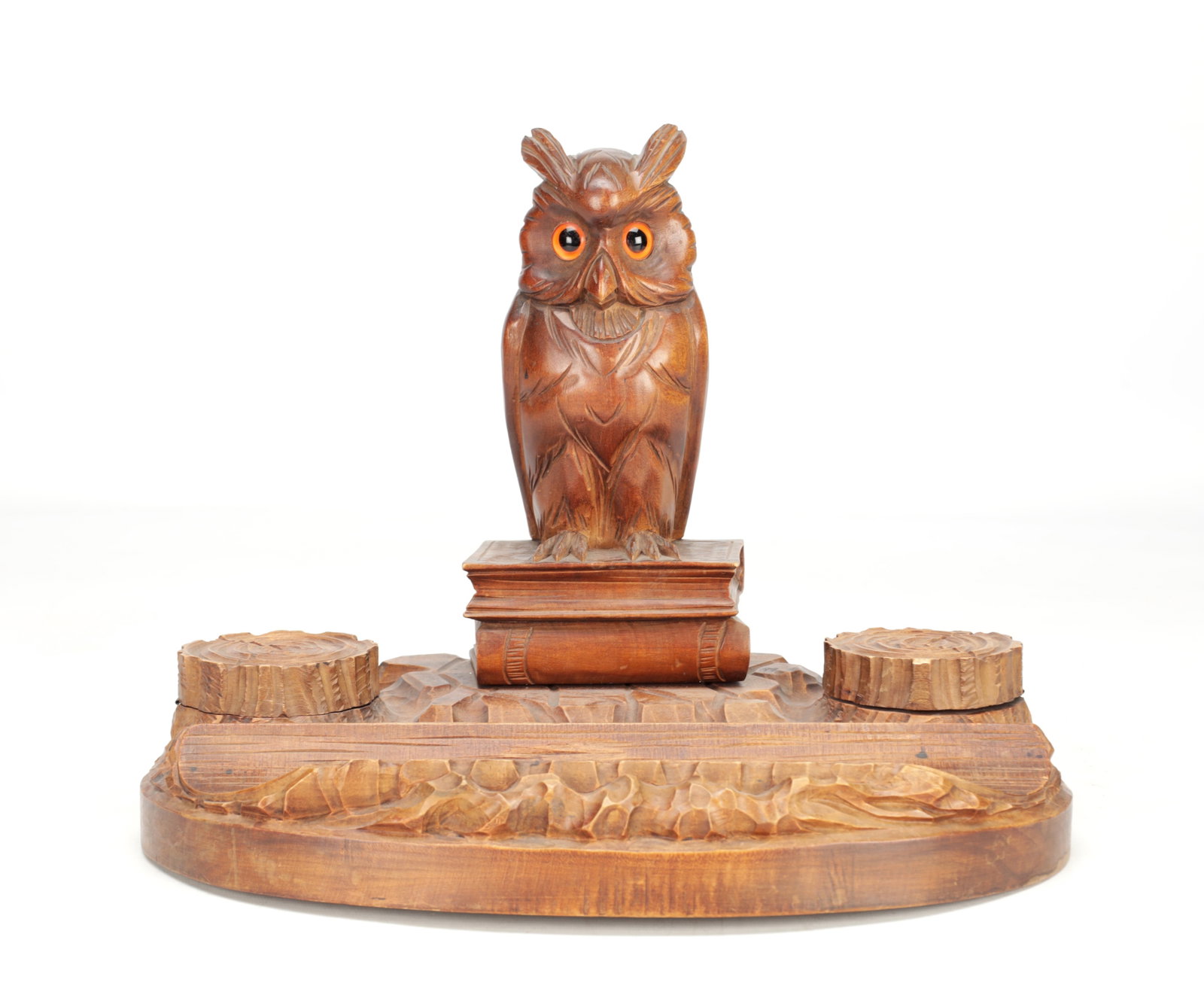 A LATE 19TH CENTURY BLACK FOREST CARVED WOOD DESK TIDY WITH OWL (1 of 7)