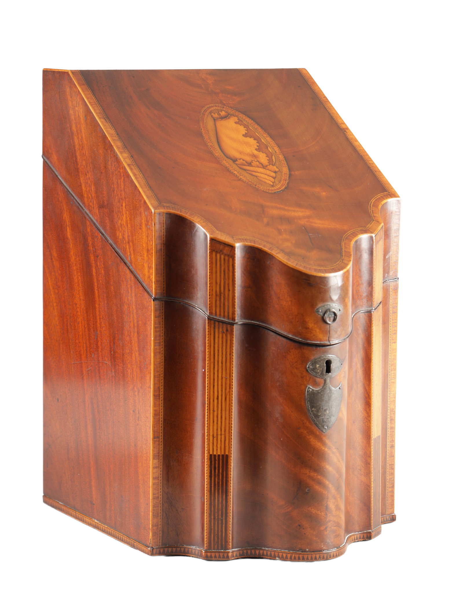 A LATE 18TH CENTURY ENGLISH MAHOGANY SERPENTINE FRONT KNIFE BOX (1 of 11)