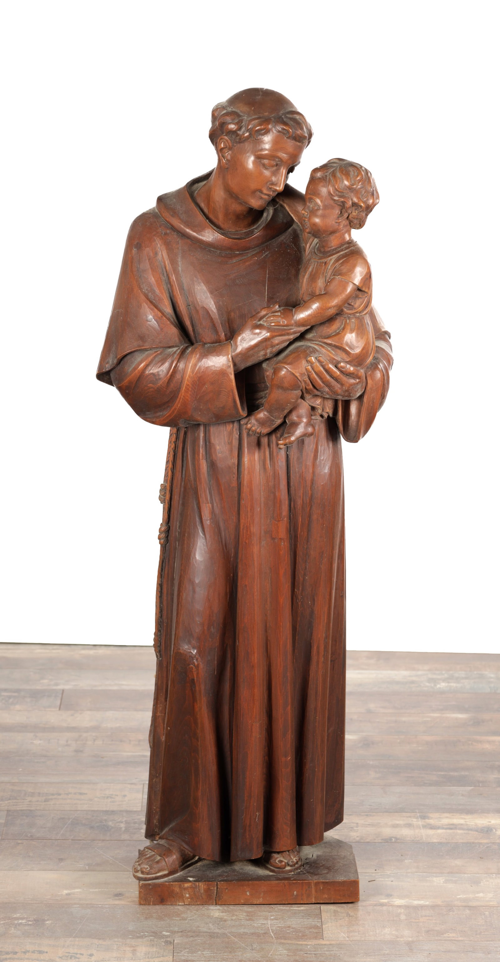 A 17TH CENTURY STYLE CARVED PINE FIGURE OF ST ANTHONY WITH THE CHRIST CHILD (1 of 6)