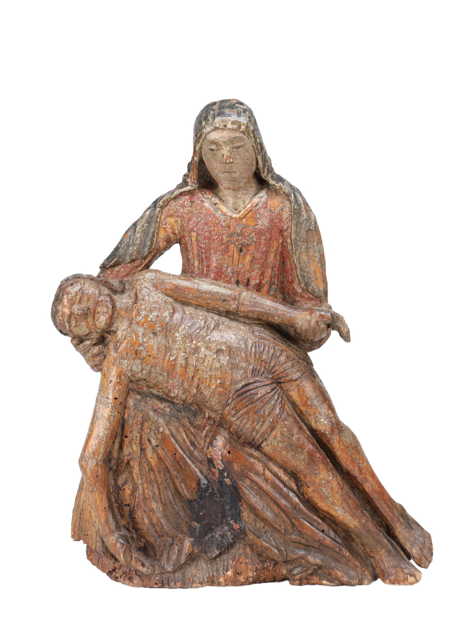 A 17TH CENTURY POLYCHROME CARVED WOOD PIETA (1 of 11)