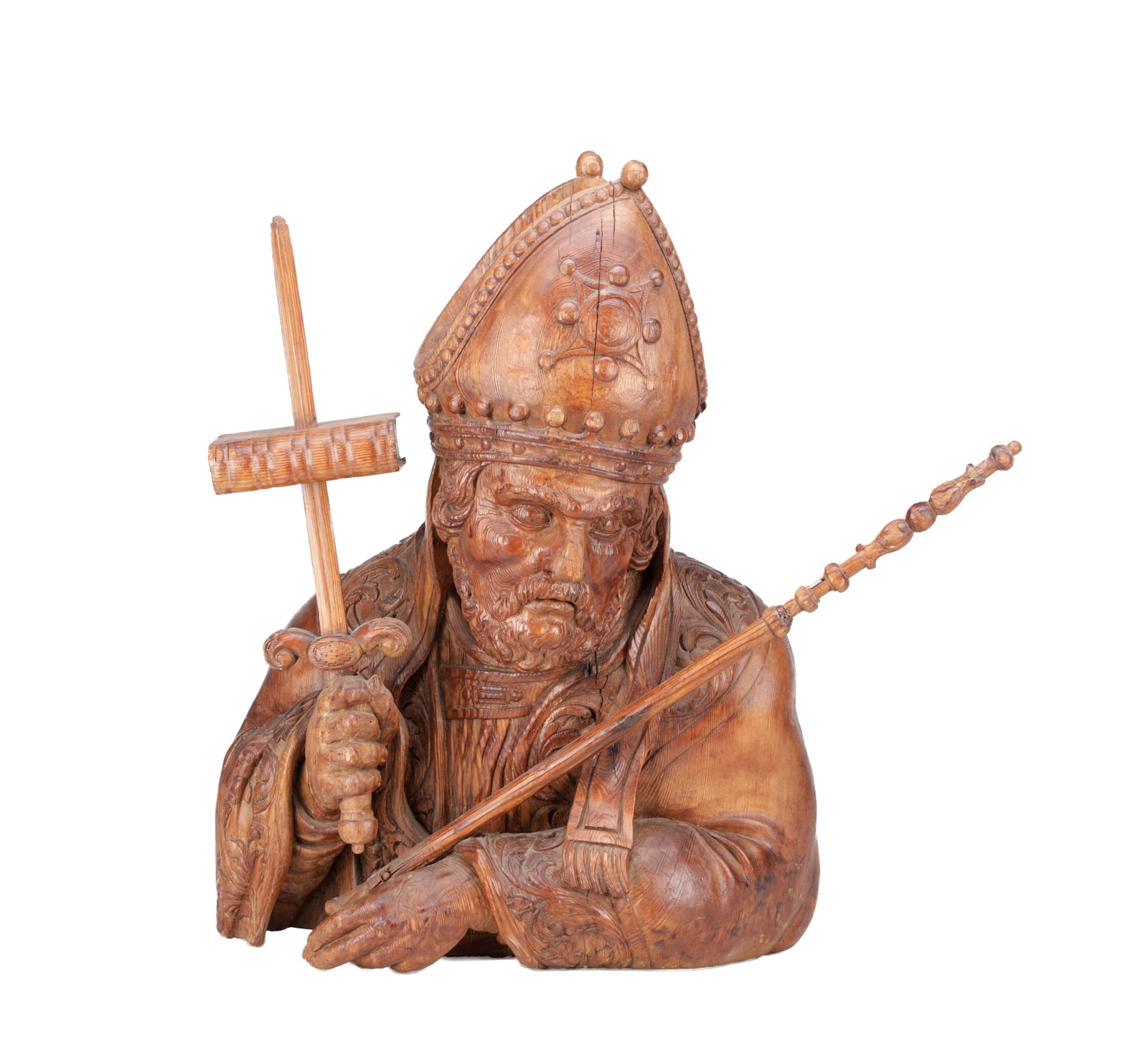 A LATE 17TH / EARLY 18TH CENTURY FRENCH OR ITALIAN CARVED OAK MODEL OF A BISHOP (1 of 13)