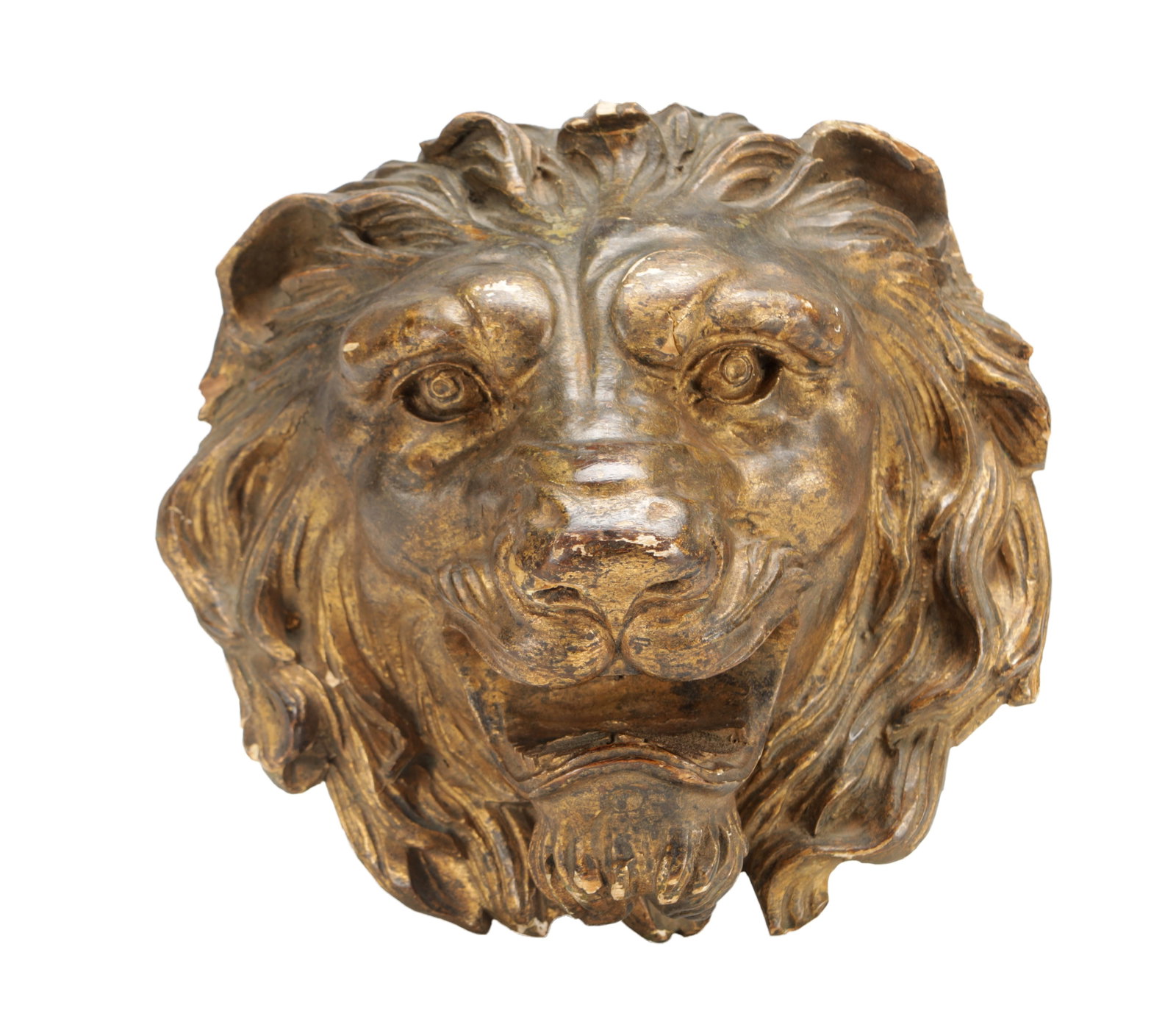 AN 18TH CENTURY CARVED GILTWOOD HANGING LION'S HEAD (1 of 5)
