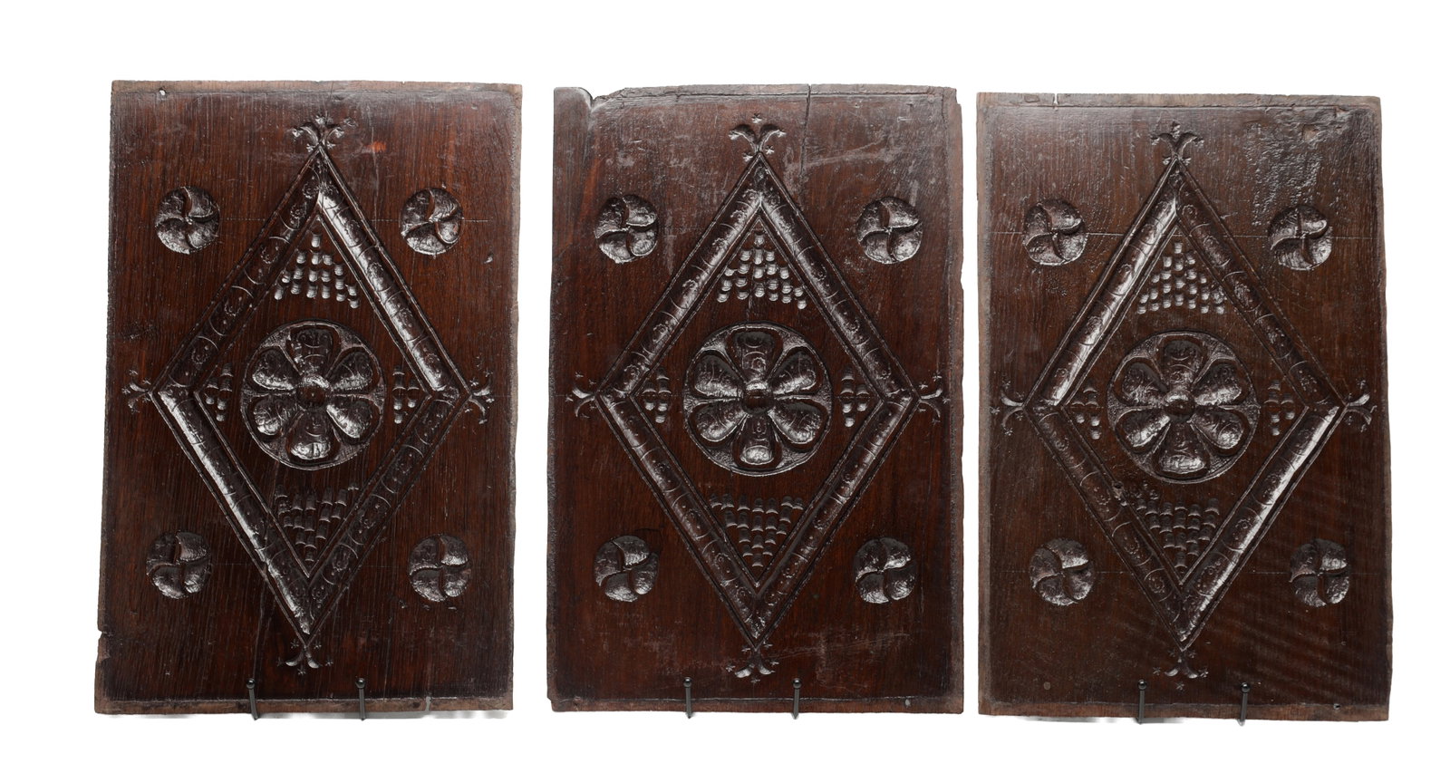 THREE 17TH CENTURY YORKSHIRE CARVED OAK PANELS (1 of 6)