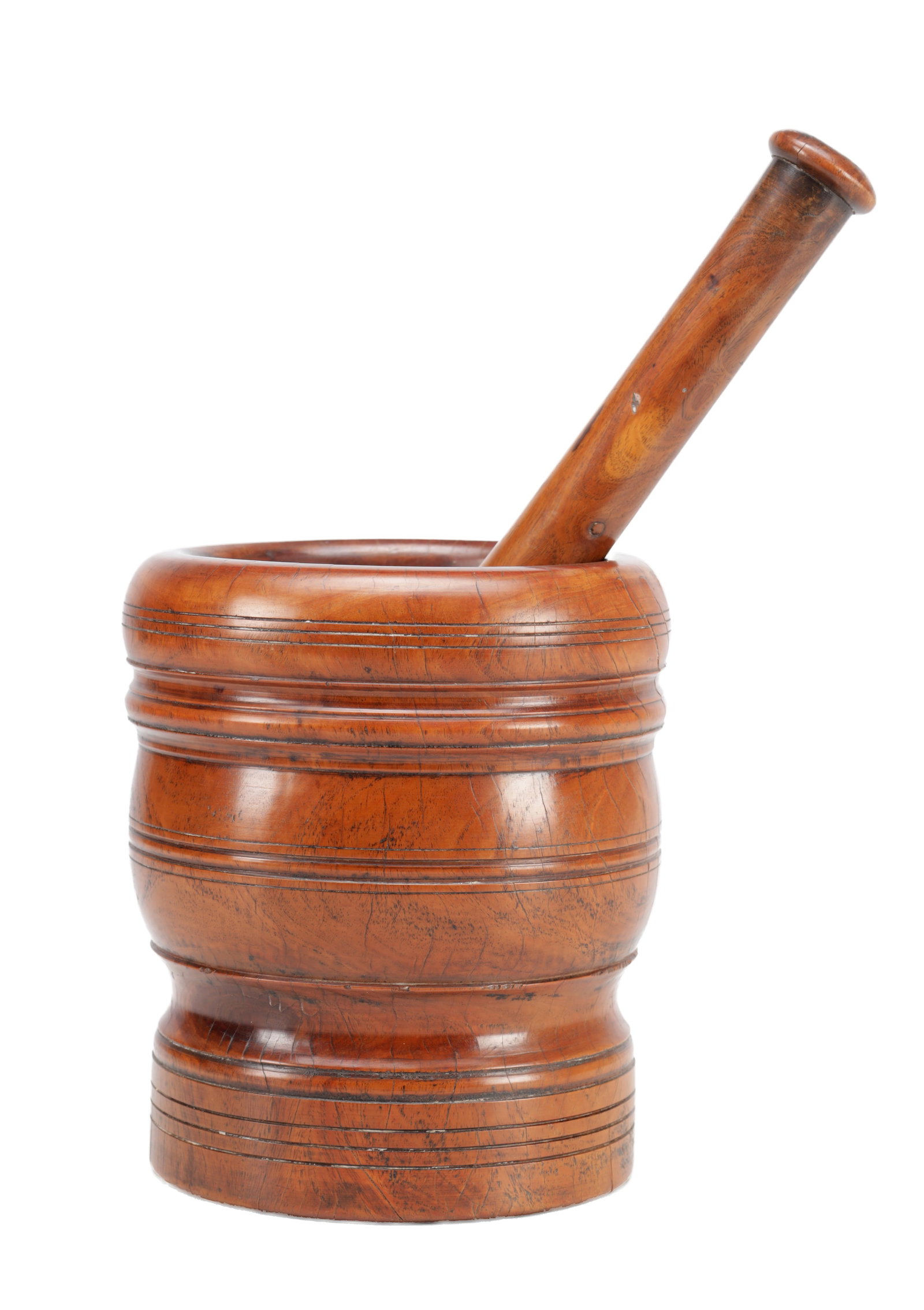 A 17TH CENTURY LIGNUM VITAE TURNED PESTLE AND MORTAR (1 of 6)