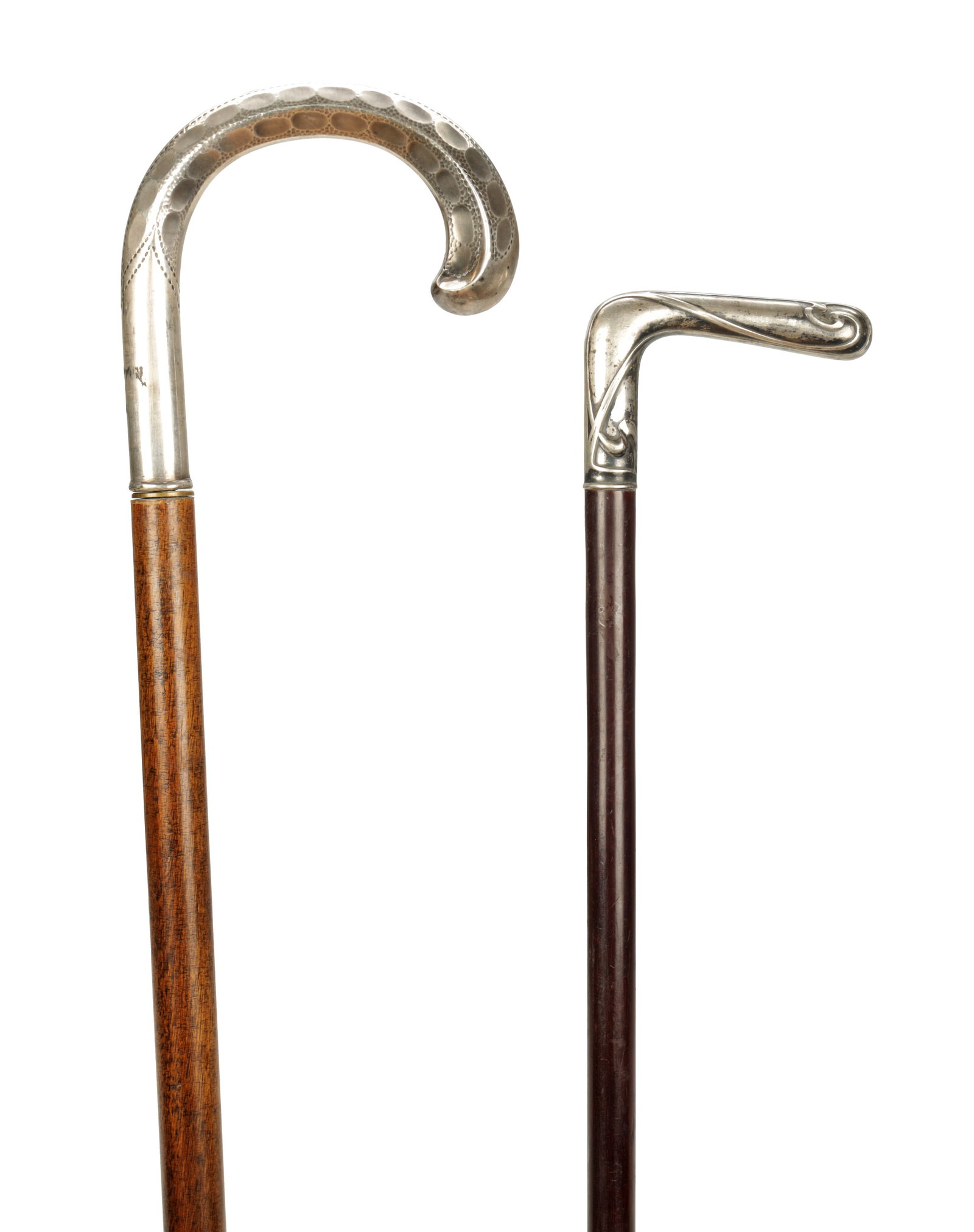 TWO ART NOUVEAU SILVER MOUNTED WALKING CANES (1 of 7)