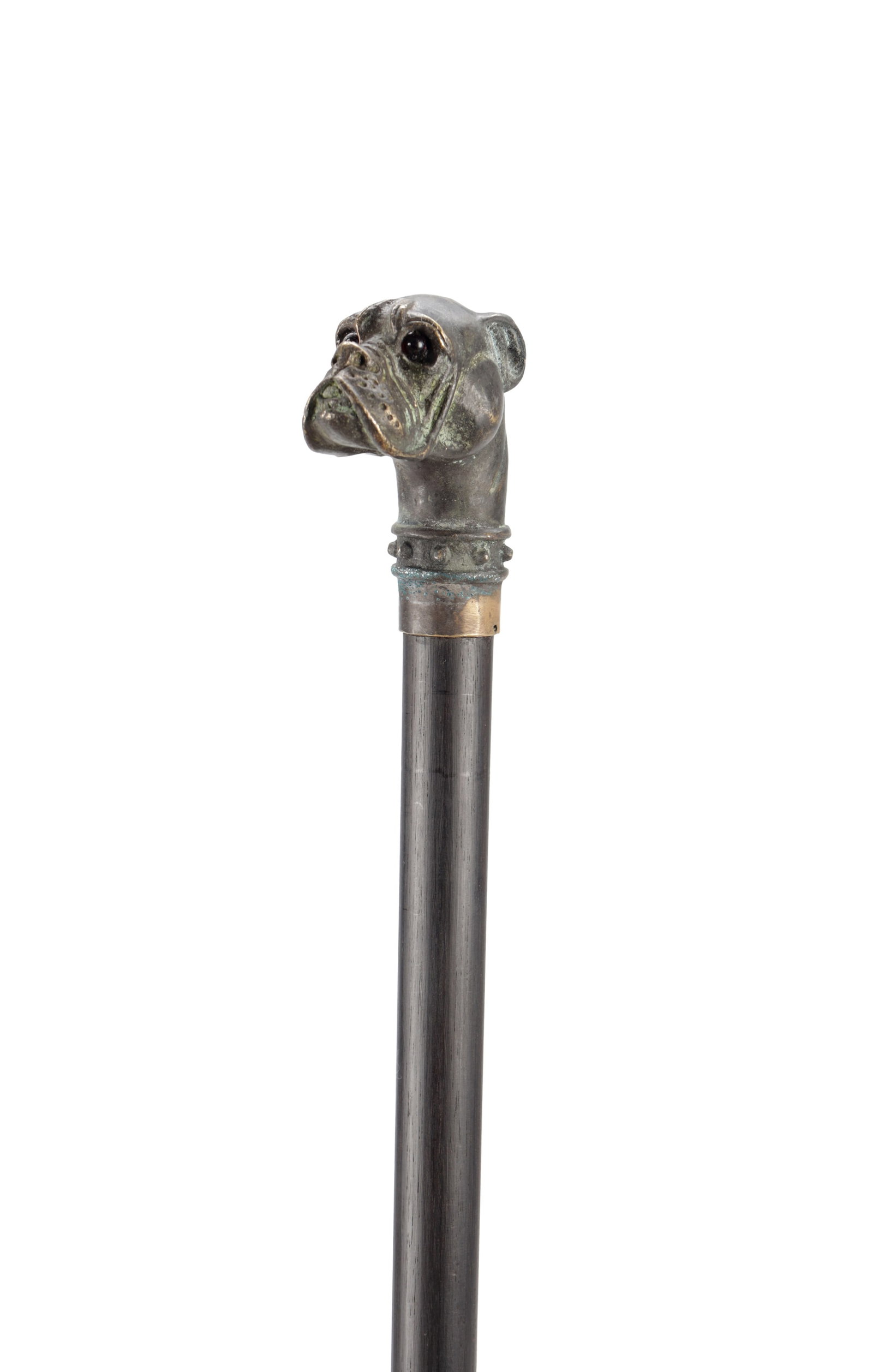 A 19TH CENTURY BRONZE BOXER DOG'S HEAD WALKING CANE (1 of 5)