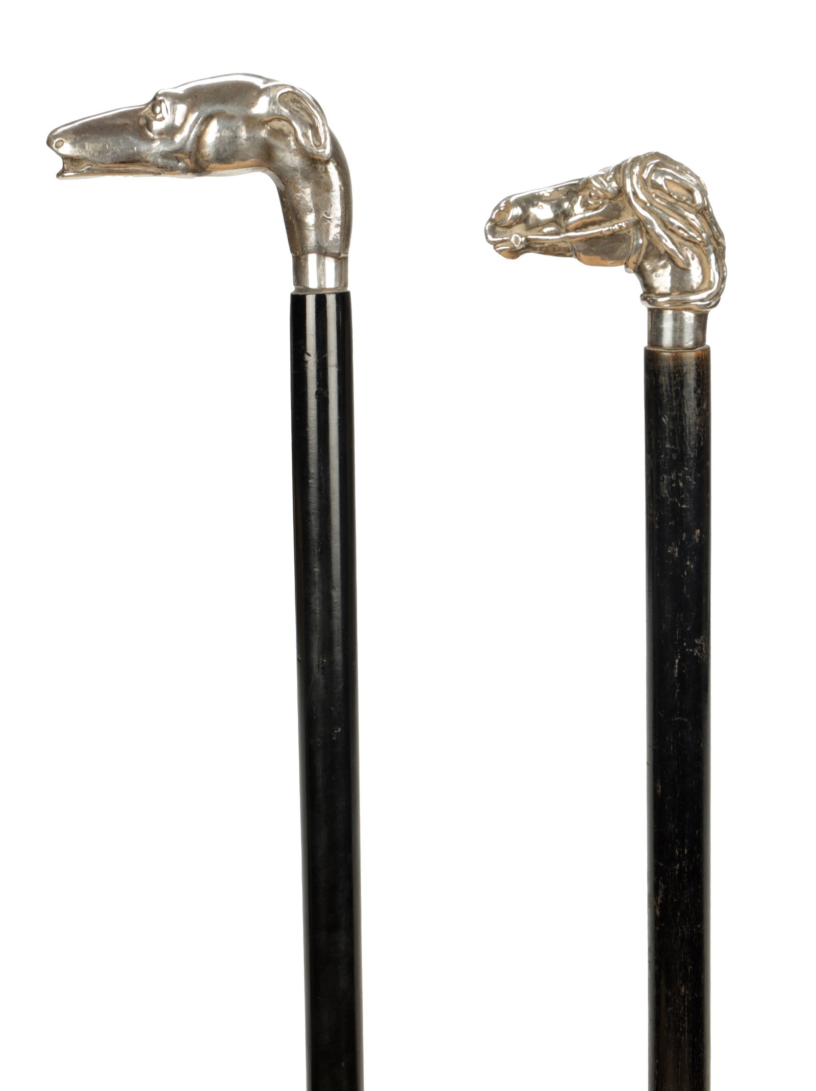TWO LATE 19TH CENTURY FRENCH SILVER TOPPED WALKING CANES WITH HORSE HEAD HANDLES (1 of 7)