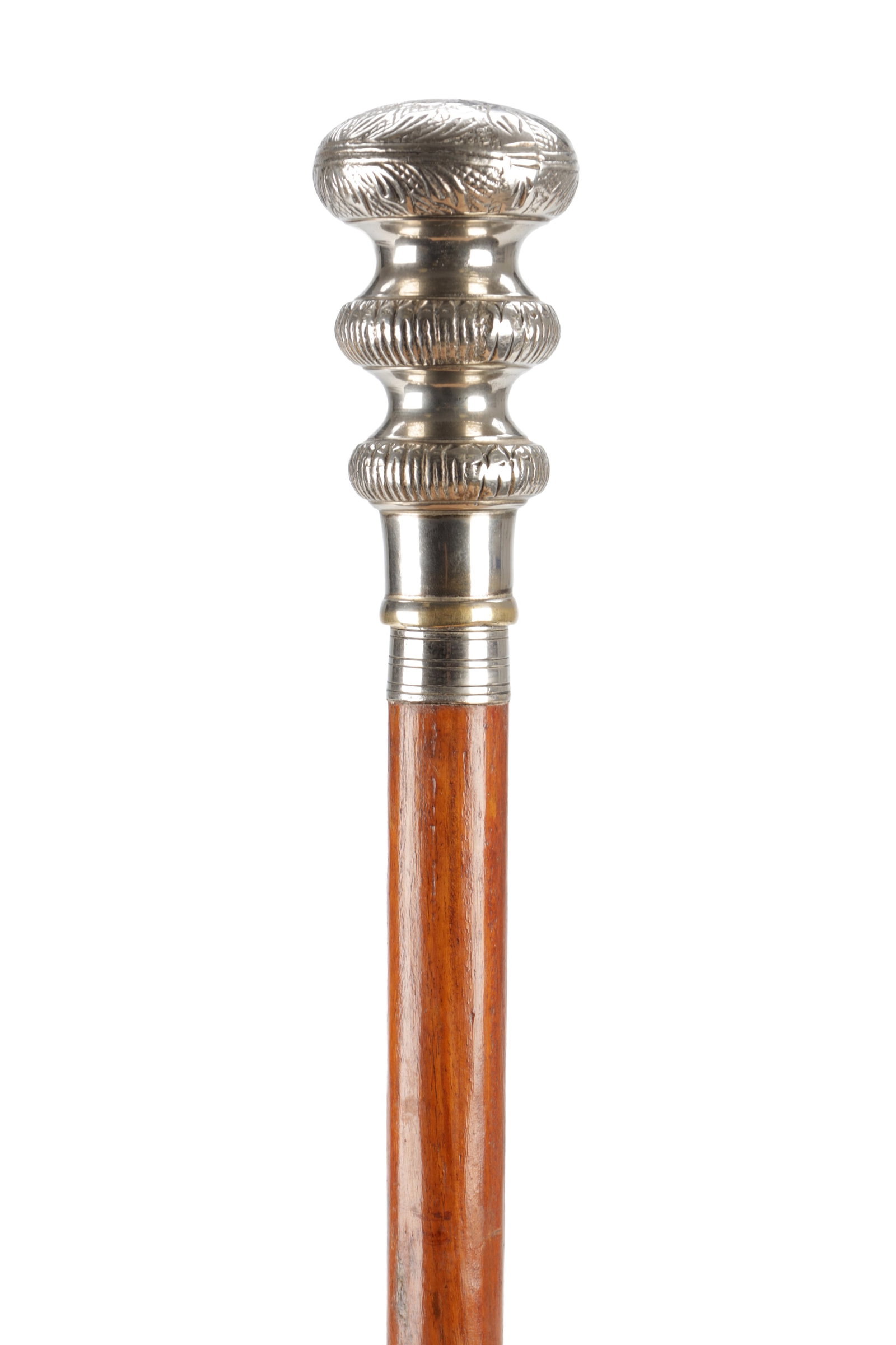 AN EDWARDIAN SILVER-PLATED POMMEL WALKING CANE (1 of 4)