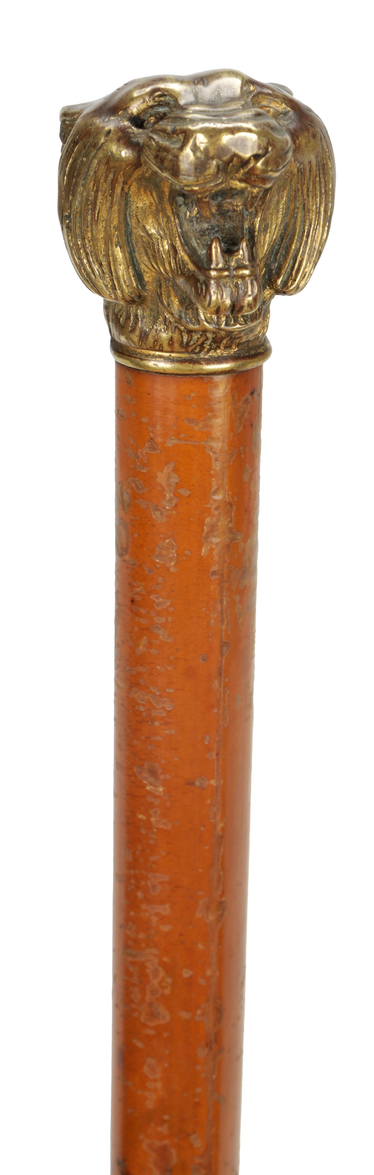 A GILT BRONZE MOUNTED WALKING STICK WITH LION'S HEAD POMMEL (1 of 8)