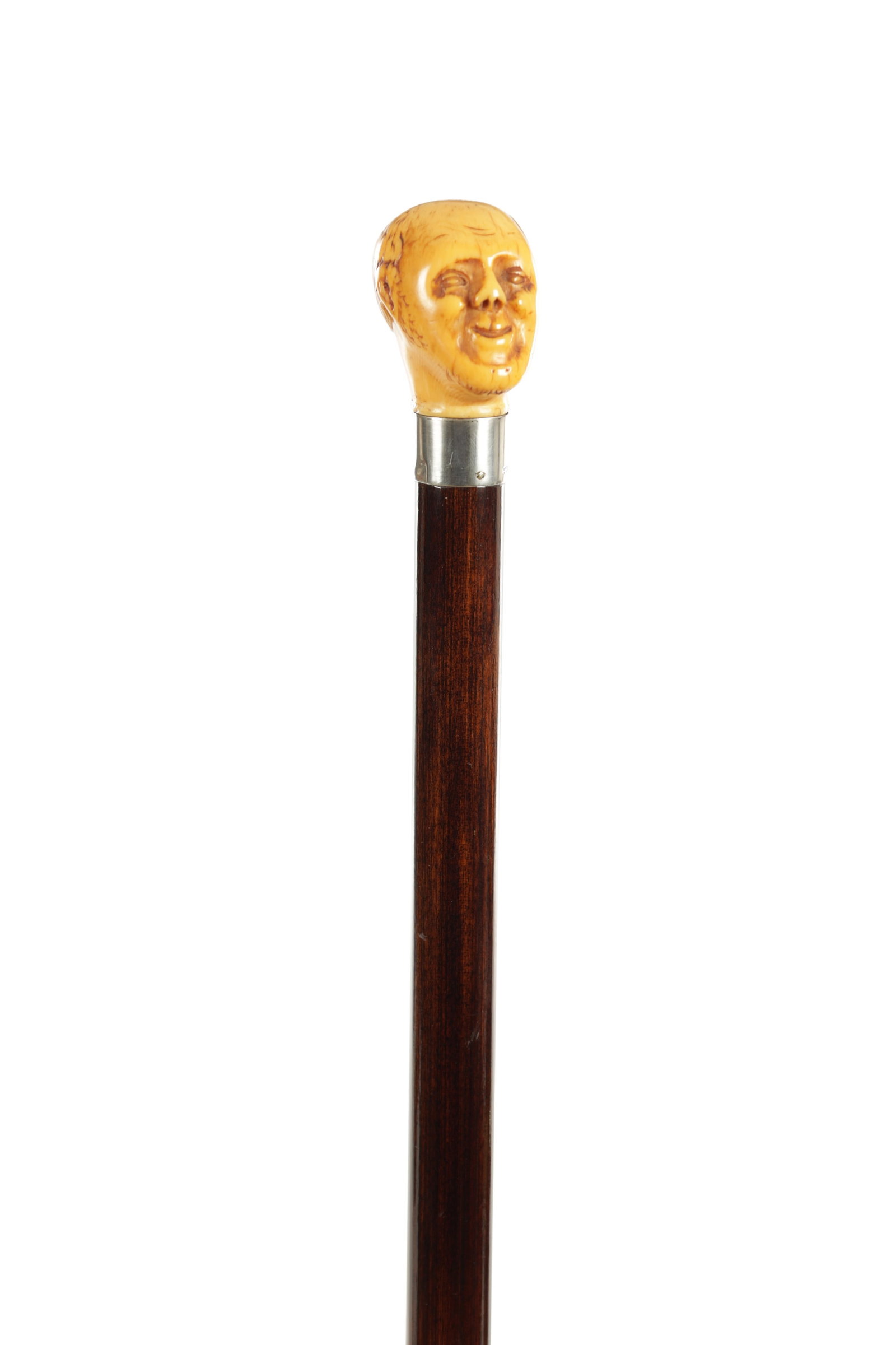A 19TH CENTURY CARVED IVORY MAN HEAD WALKING CANE (1 of 11)