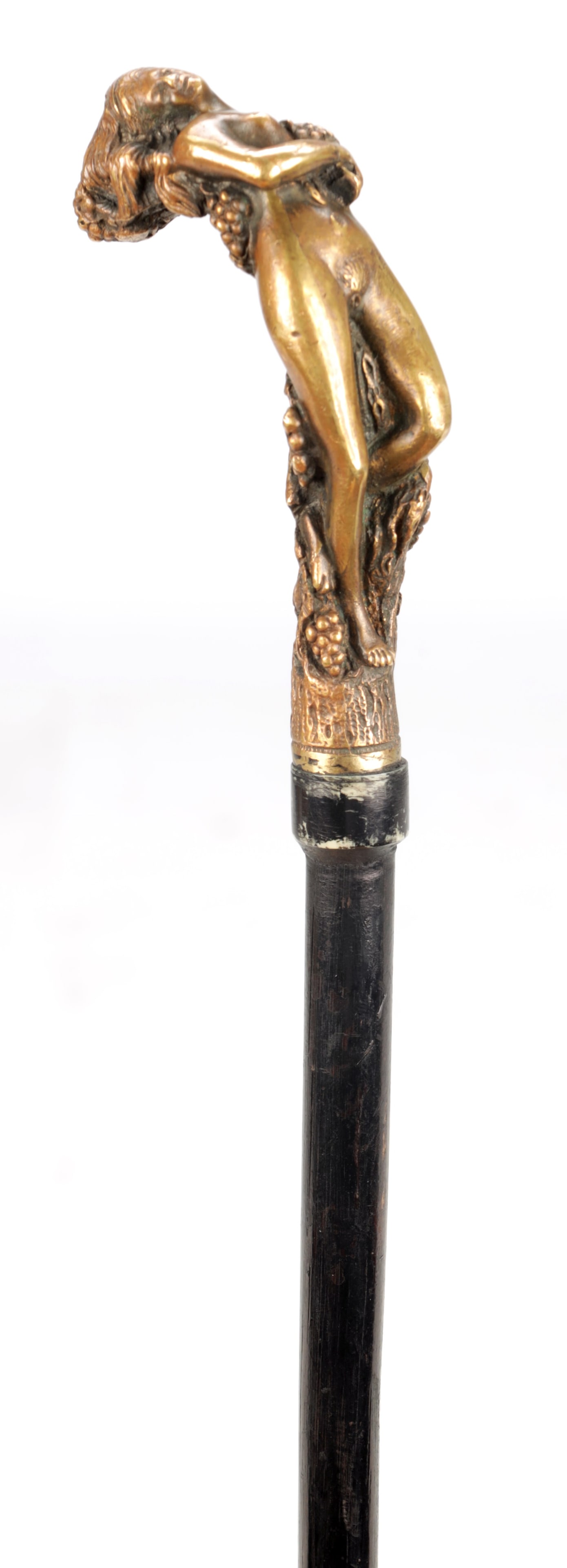 A LATE 19TH CENTURY ART NOUVEAU BRONZE HANDLED EBONISED WOOD WALKING STICK (1 of 8)