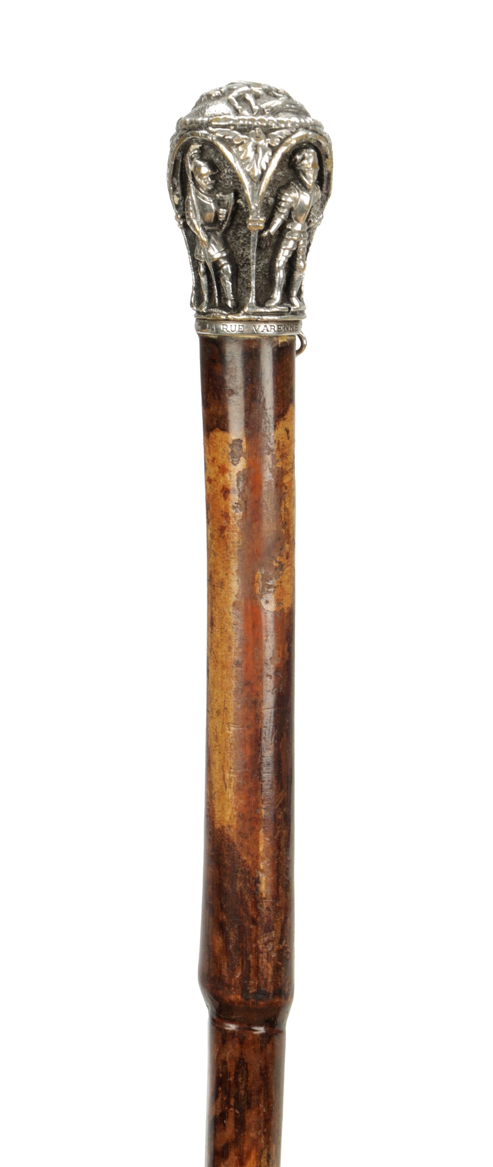 A SILVERED BRONZE MOUNTED WALKING STICK (1 of 10)