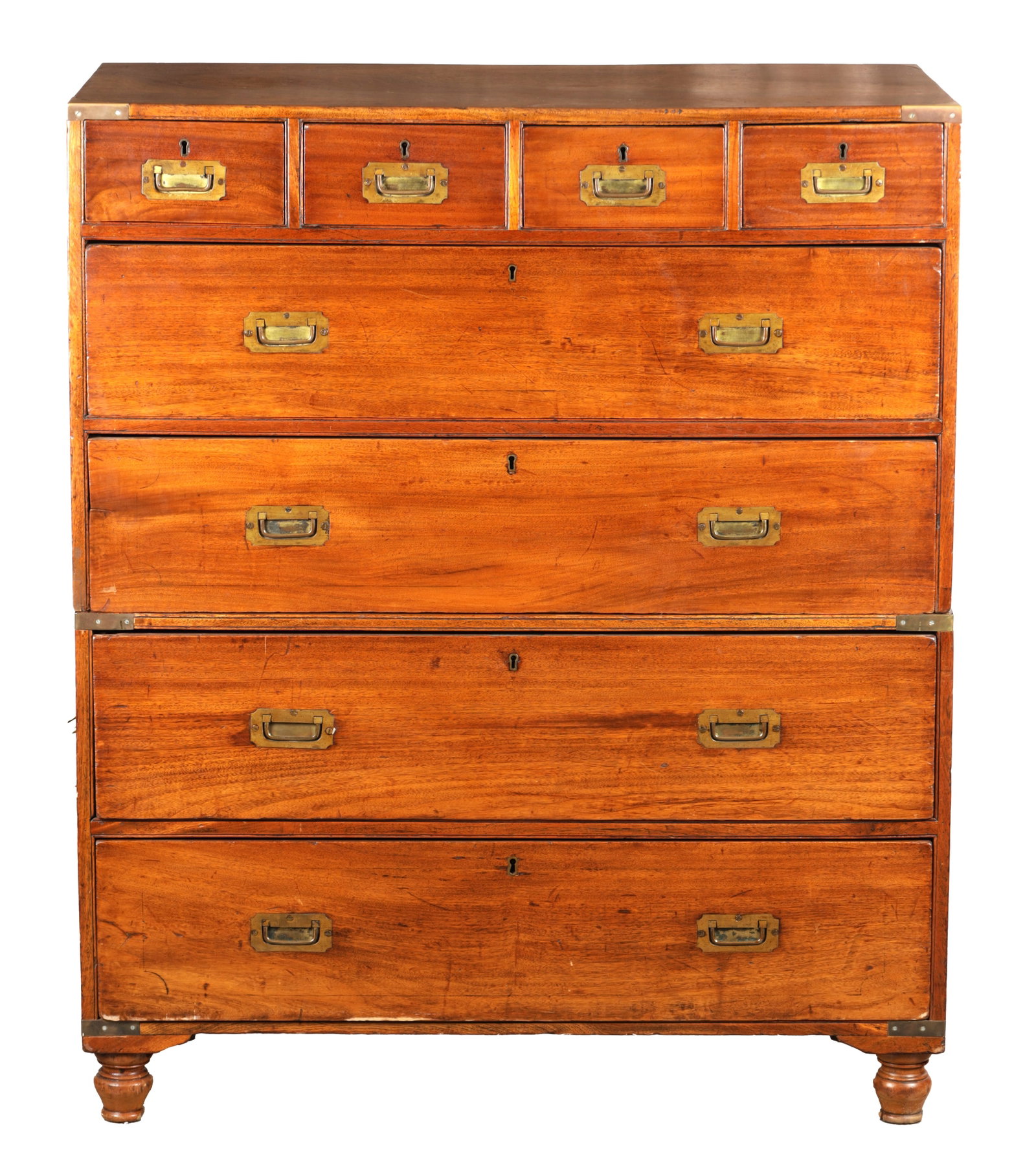 A 19TH CENTURY CAMPHOR WOOD CAMPAIGN CHEST OF DRAWERS (1 of 11)