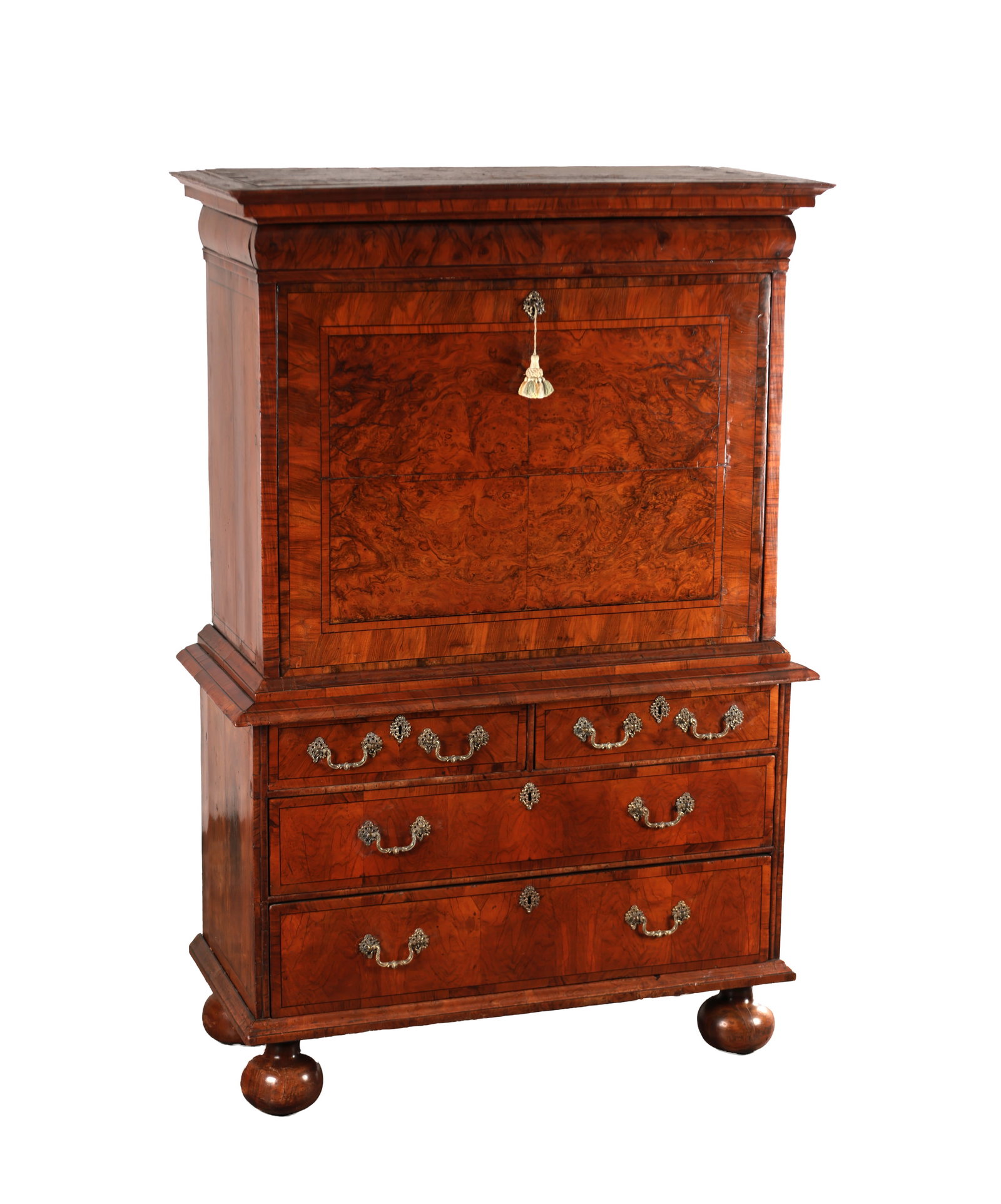 A WILLIAM AND MARY BURR WALNUT CROSS-BANDED ESCRITOIRE (1 of 10)