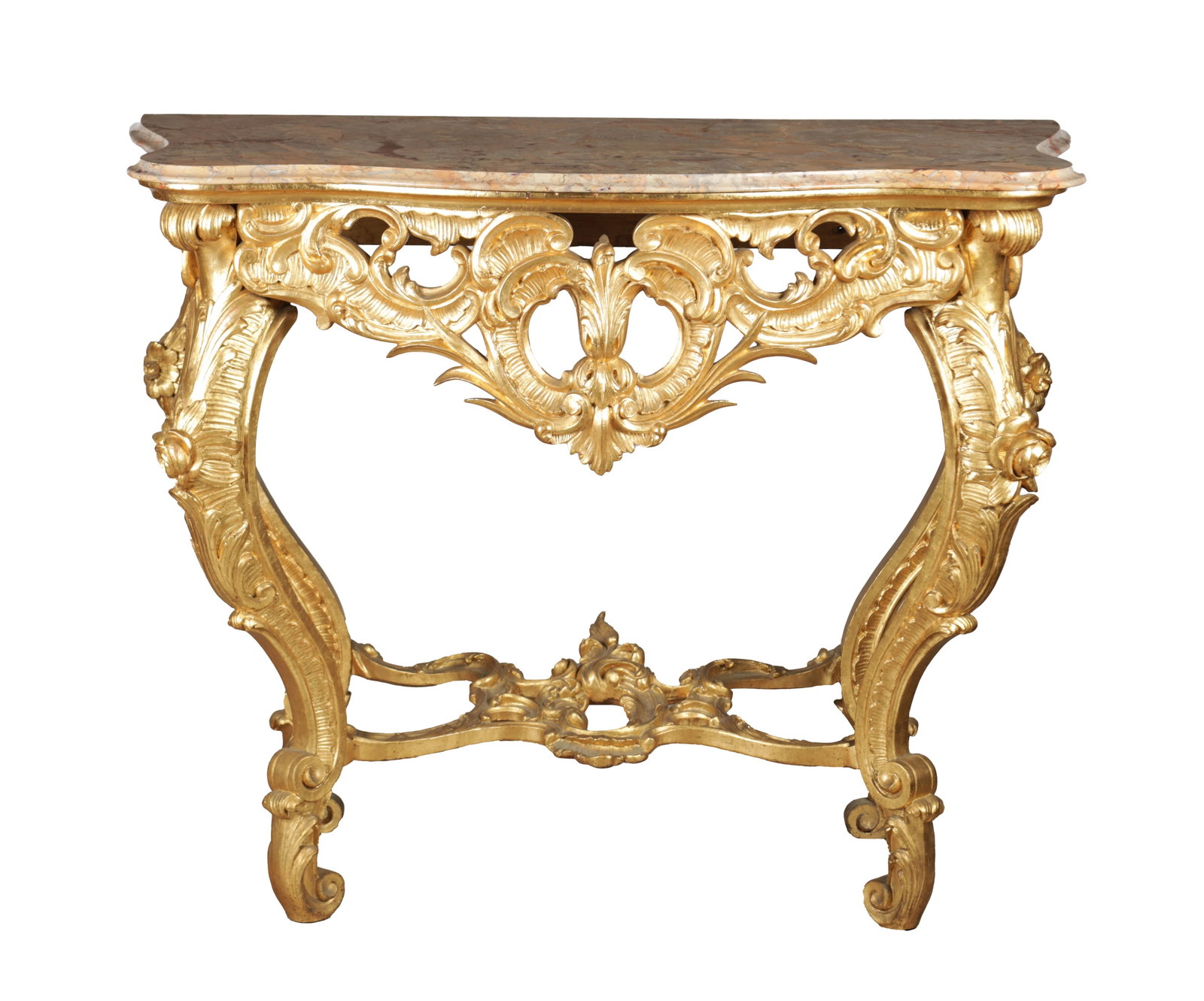 A 19TH CENTURY CARVED GILT WOOD FRENCH CONSOLE TABLE WITH MARBLE TOP (1 of 8)
