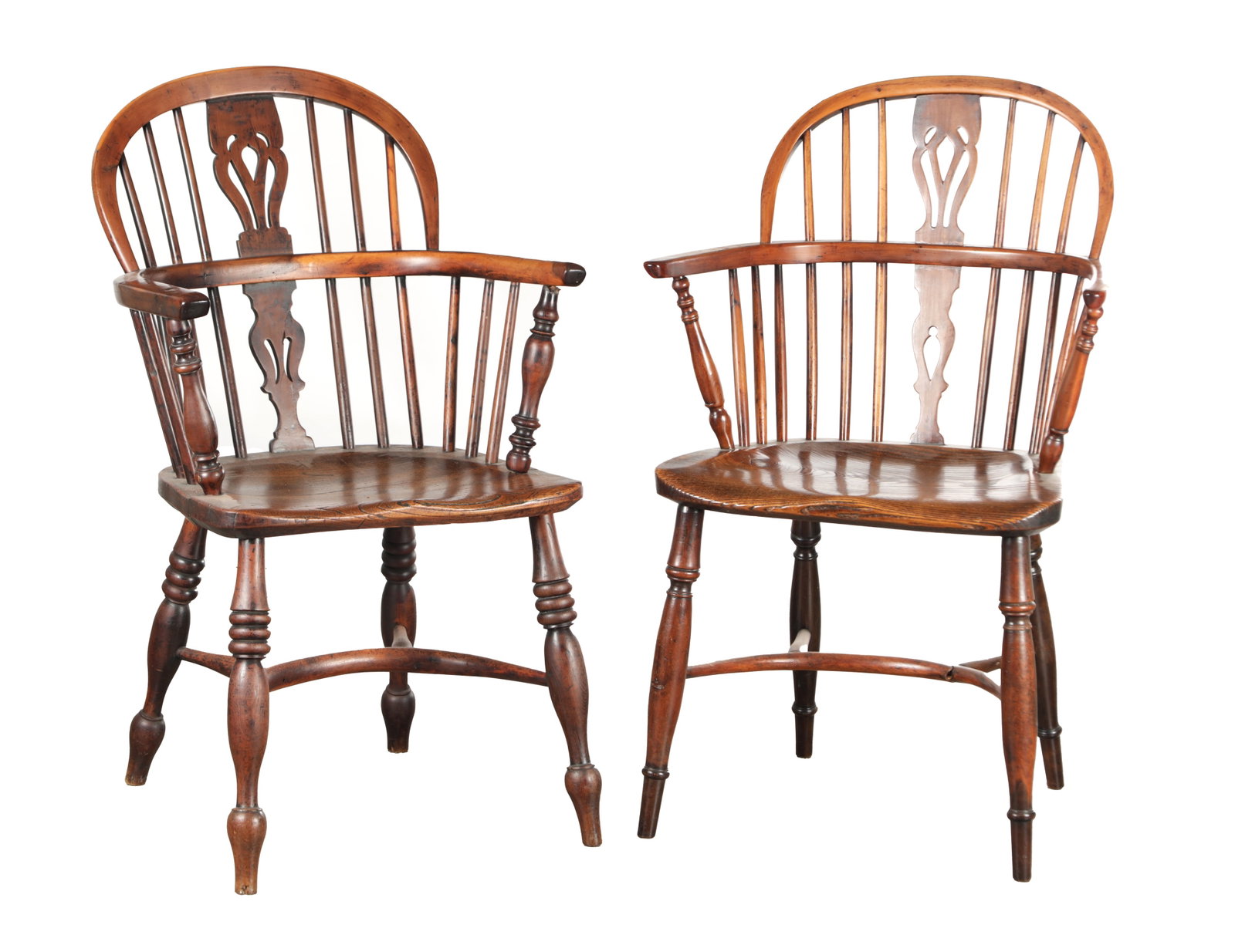 A MATCHED PAIR OF YEW WOOD LOW-BACK WINDSOR ARMCHAIRS (1 of 5)