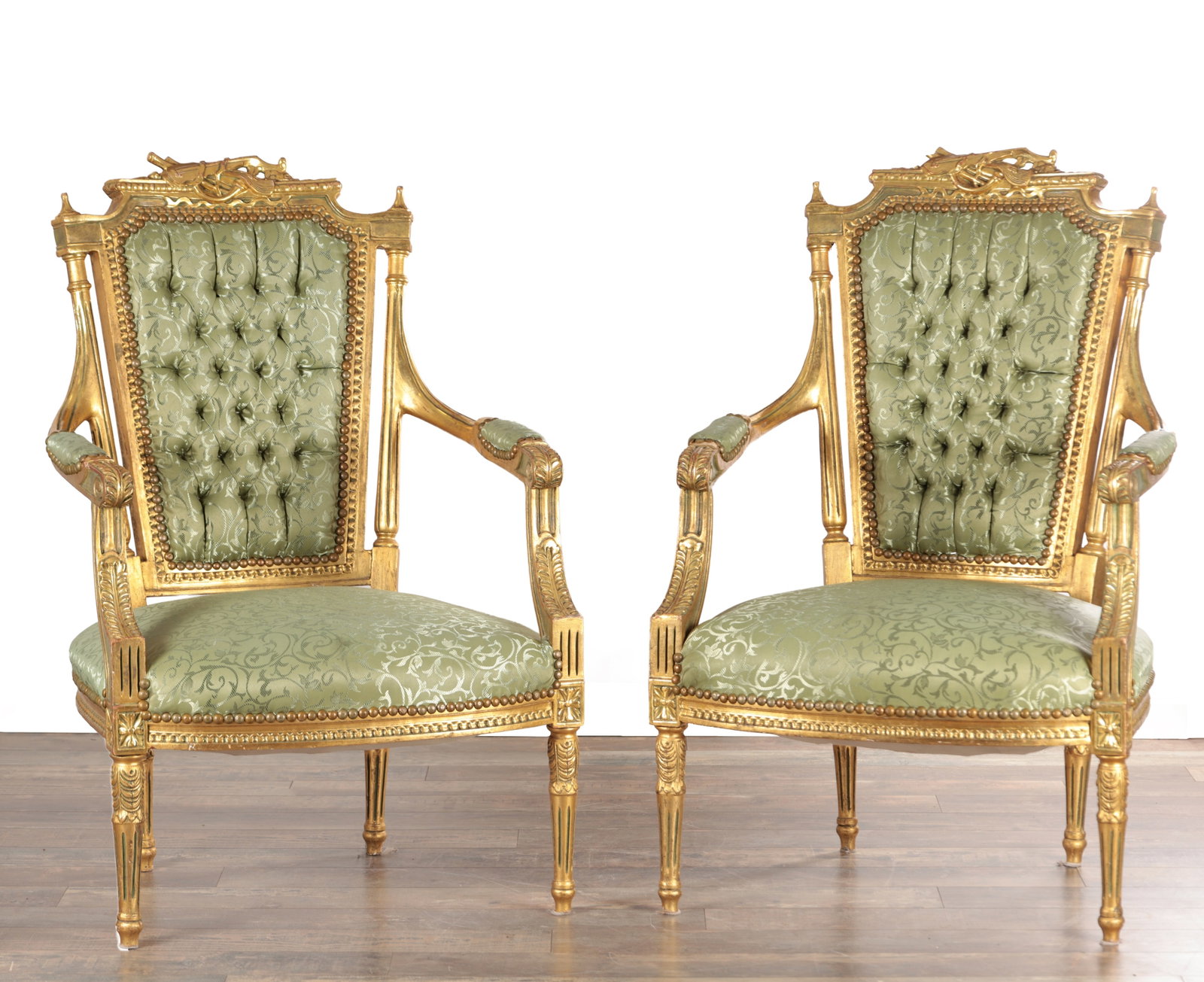A PAIR OF LATE 19TH CENTURY FRENCH GILT GESSO SALOON CHAIRS (1 of 8)