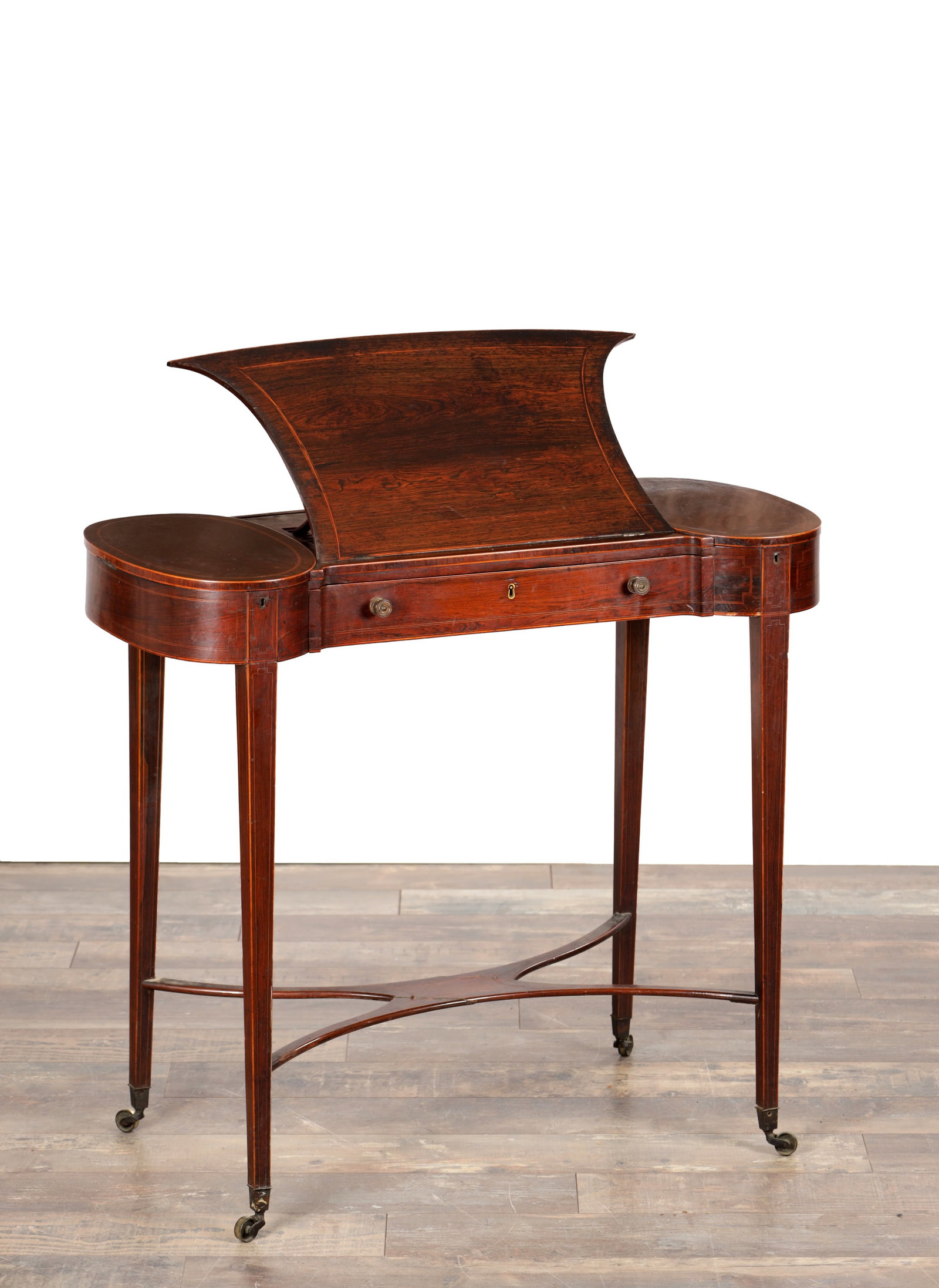 AN UNUSUAL LATE GEORGIAN FIGURED ROSEWOOD AND BOXWOOD INLAID WRITING DESK IN THE MANNER OF GILLOWS (1 of 9)