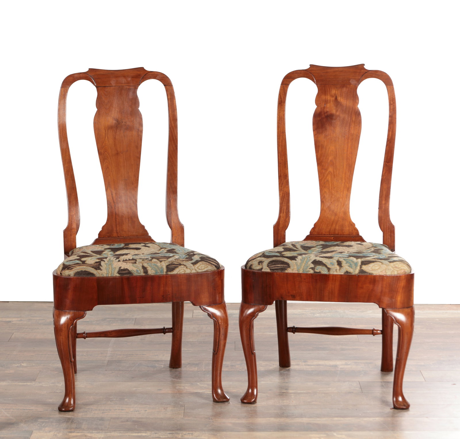 A PAIR OF EARLY 18TH CENTURY RED WALNUT SIDE CHAIRS WITH NEEDLEWORK SEATS (1 of 6)