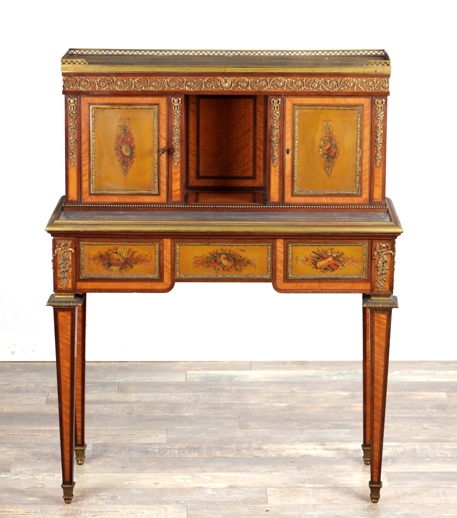 A FINE 19TH CENTURY FRENCH ORMOLU MOUNTED KINGWOOD AND PAINTED WRITING CABINET (1 of 11)