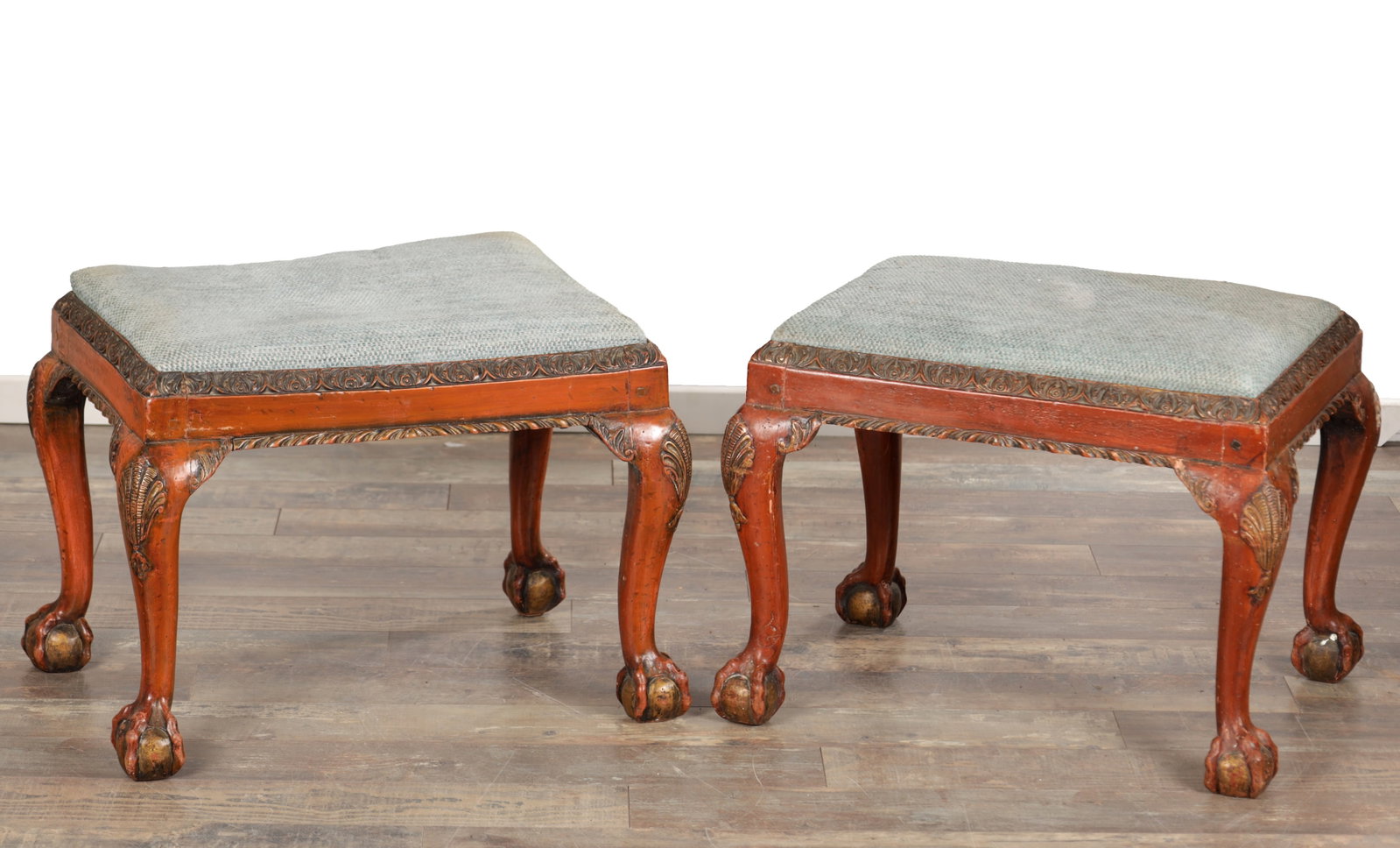 A PAIR OF GEORGE I STYLE LACQUERED UPHOLSTERED STOOLS (1 of 6)
