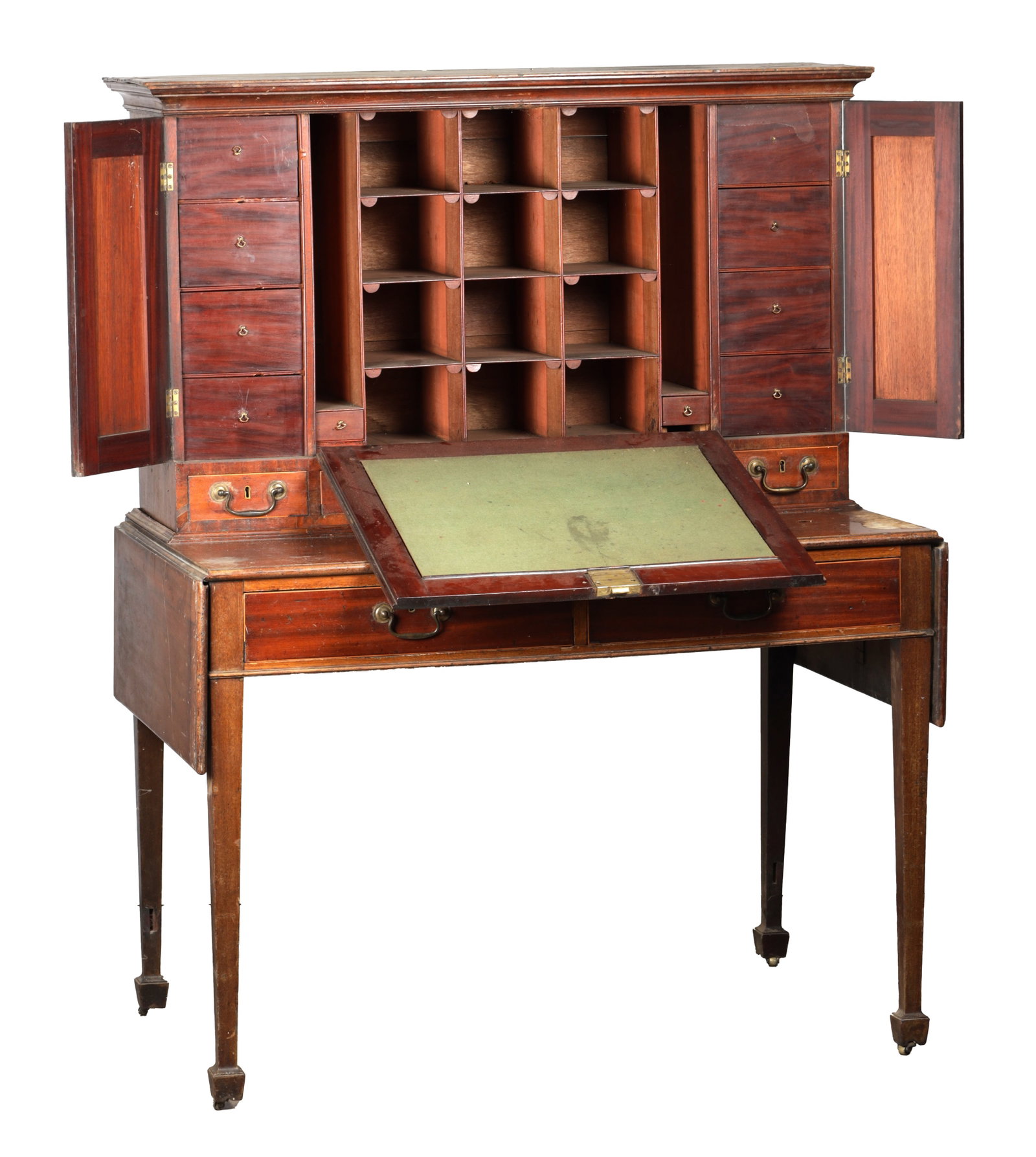 A GEORGE III MAHOGANY COUNTRY HOUSE RENT DESK: A GEORGE III MAHOGANY COUNTRY HOUSE RENT DESK (126cm wide 75cm deep 163cm high )