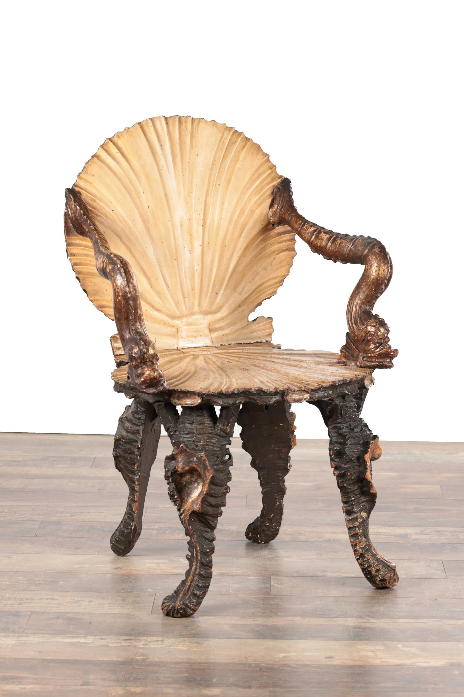AN UNUSUAL 19TH CENTURY ITALIAN PARCEL GILT GROTTO CHAIR ATTRIBUTED TO PAULY ET CIE (1 of 8)