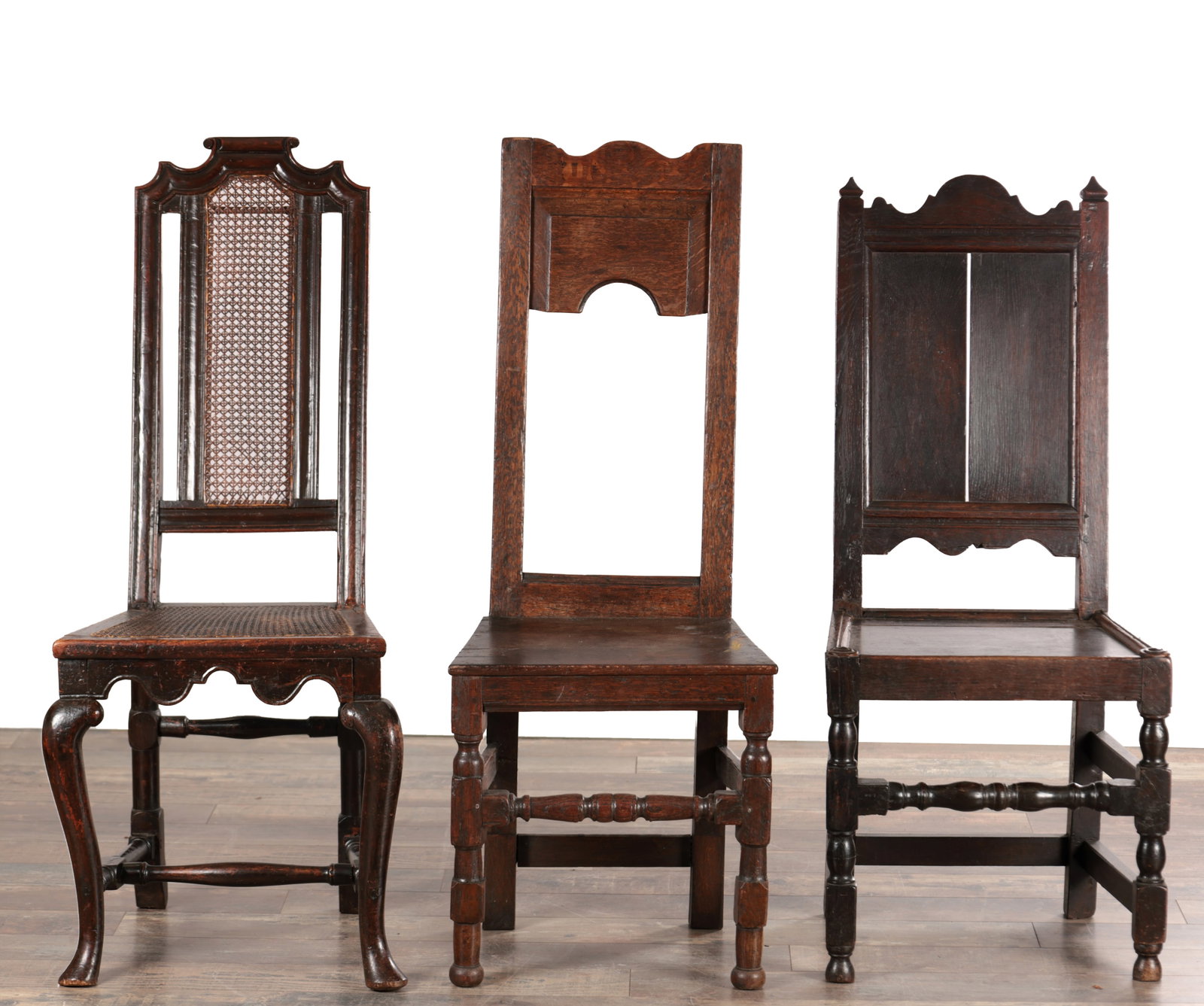 THREE 17TH CENTURY OAK HALL CHAIRS (1 of 7)