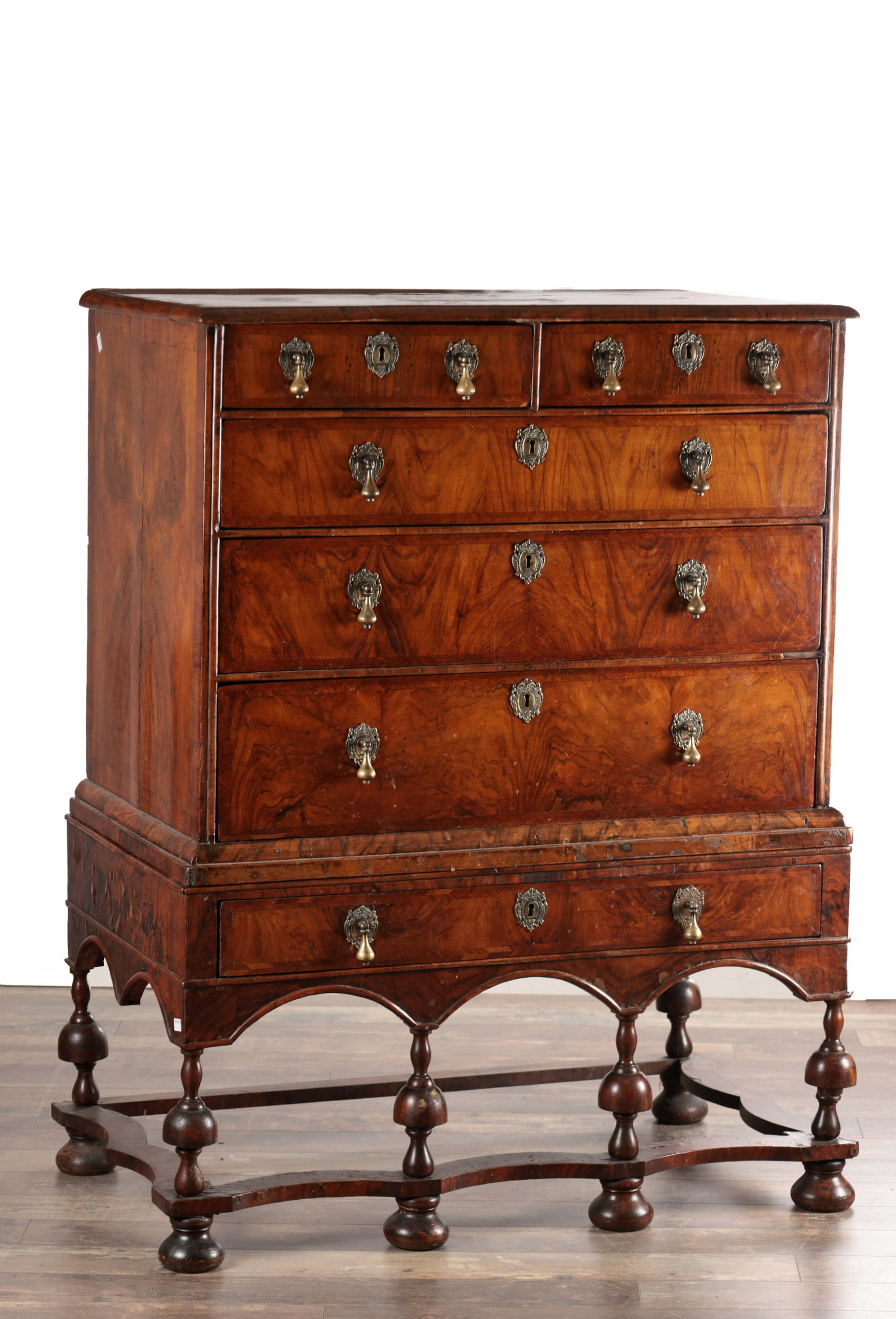 A WILLIAM AND MARY WALNUT AND HERRING-BANDED CHEST ON STAND (1 of 8)